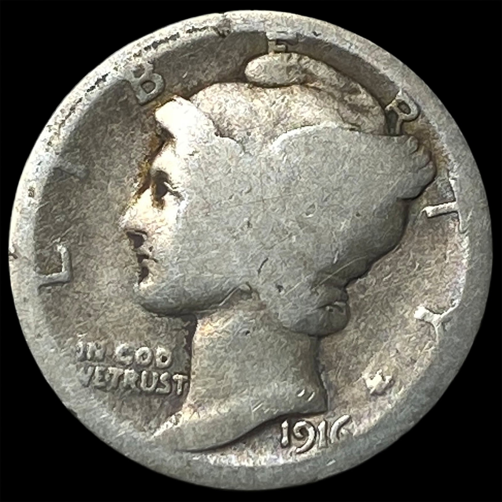 1916 Silver Mercury Dime NICELY CIRCULATED: 1916 Silver Mercury Dime NICELY CIRCULATED