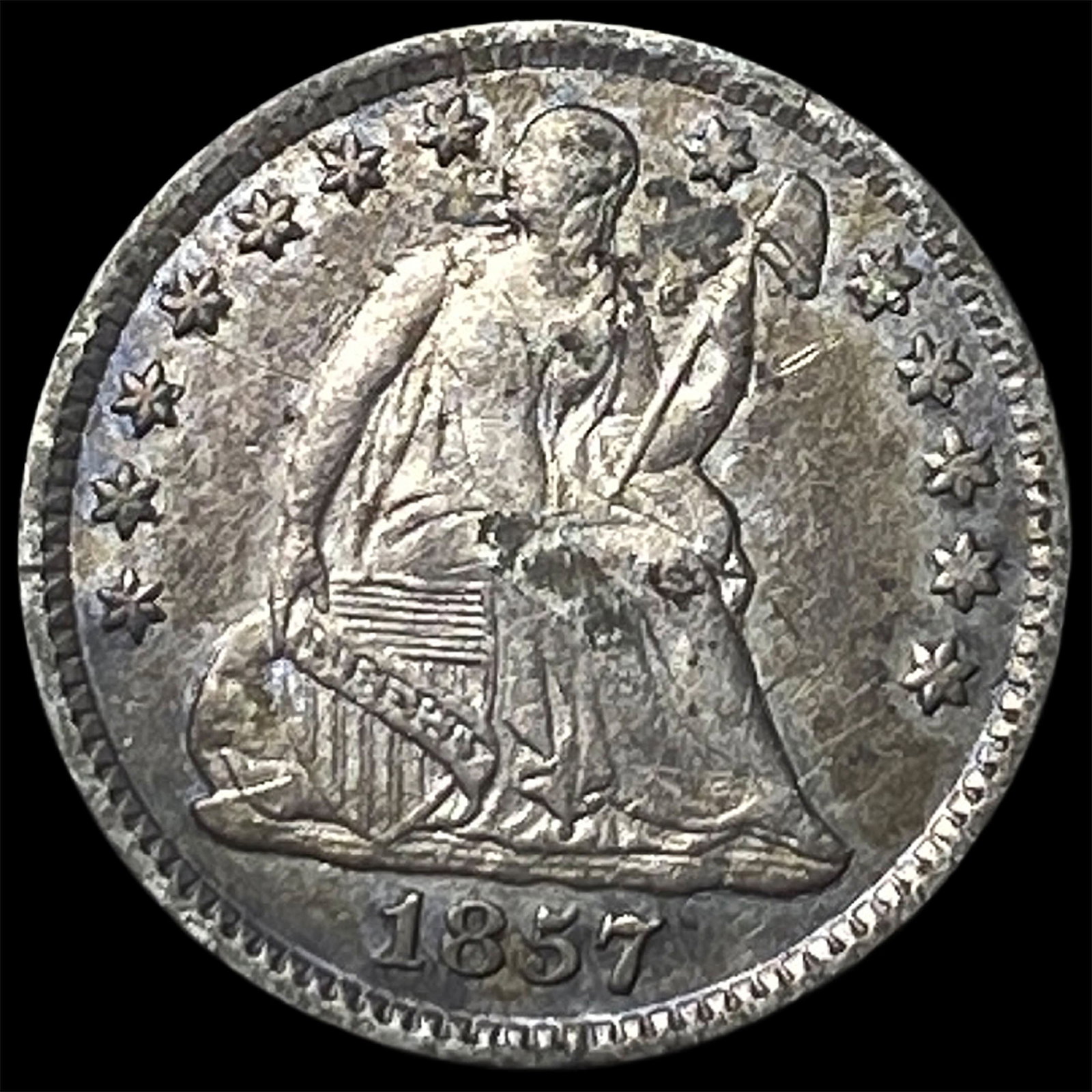 1857 Seated Liberty Half Dime NEARLY UNCIRCULATED: 1857 Seated Liberty Half Dime NEARLY UNCIRCULATED