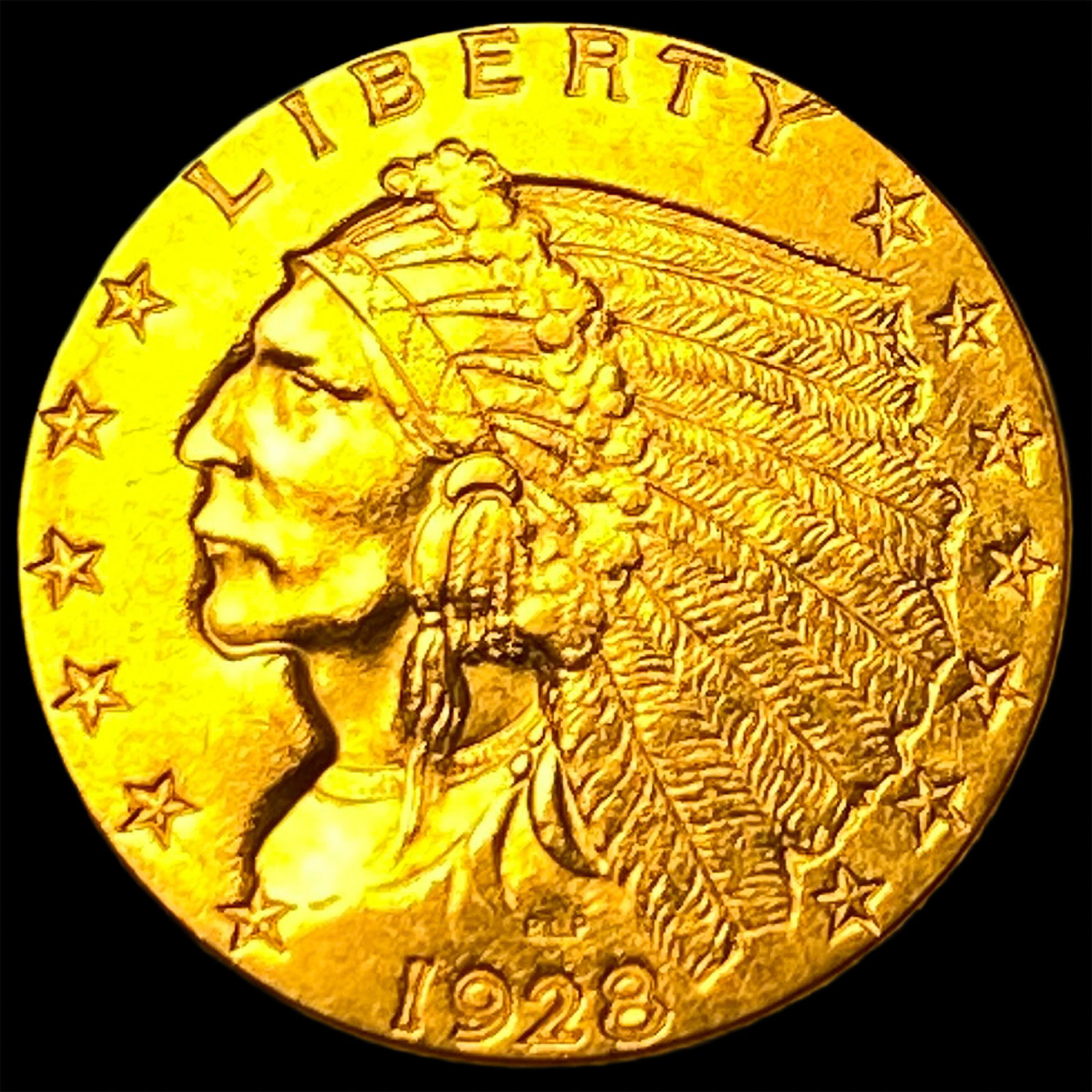 1928 Indian Head Gold $2.50 Quarter Eagle CLOSELY UNCIRCULATED: 1928 Indian Head Gold $2.50 Quarter Eagle CLOSELY UNCIRCULATED