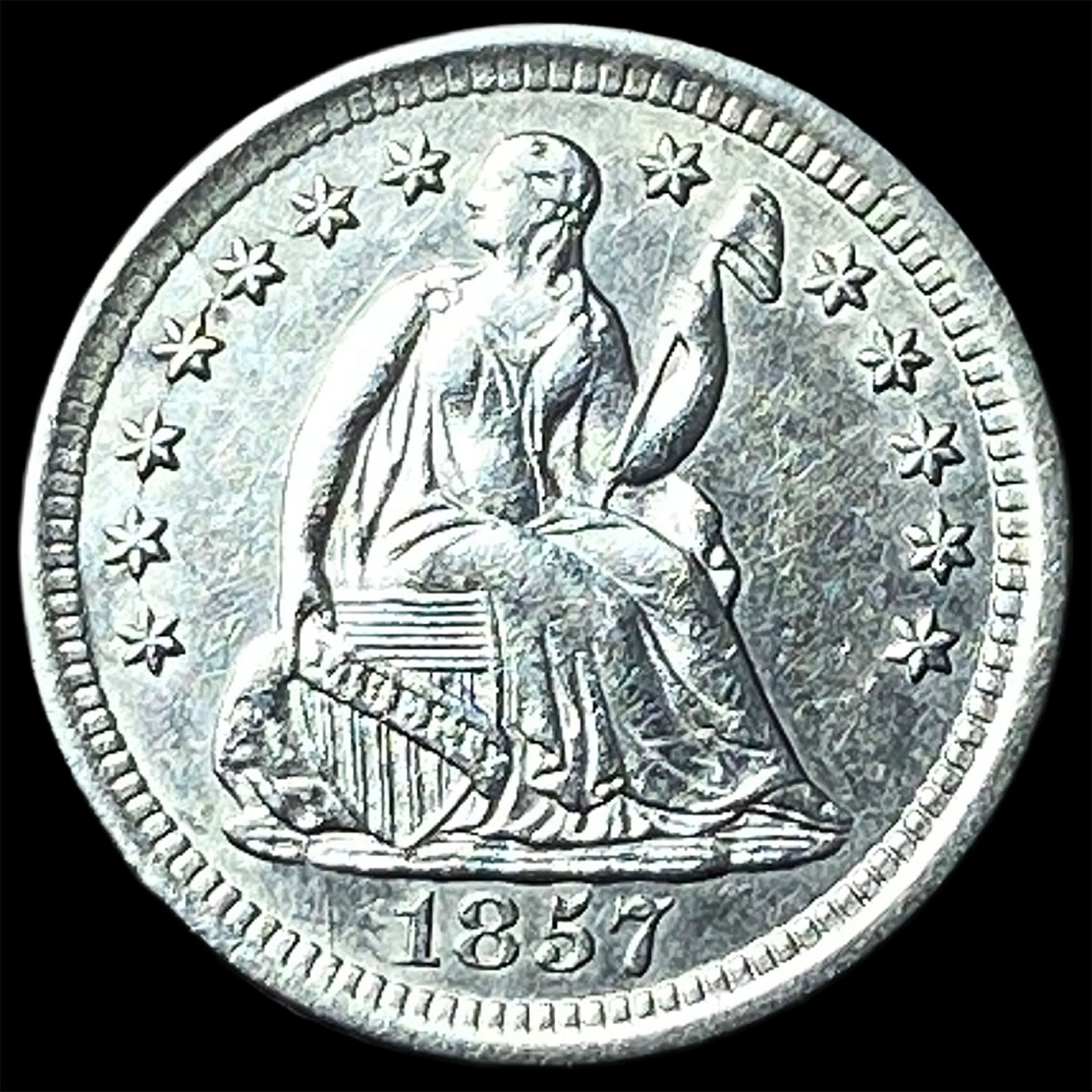 1857-O Silver Half Dime CHOICE AU: 1857-O Silver Half Dime CHOICE AU