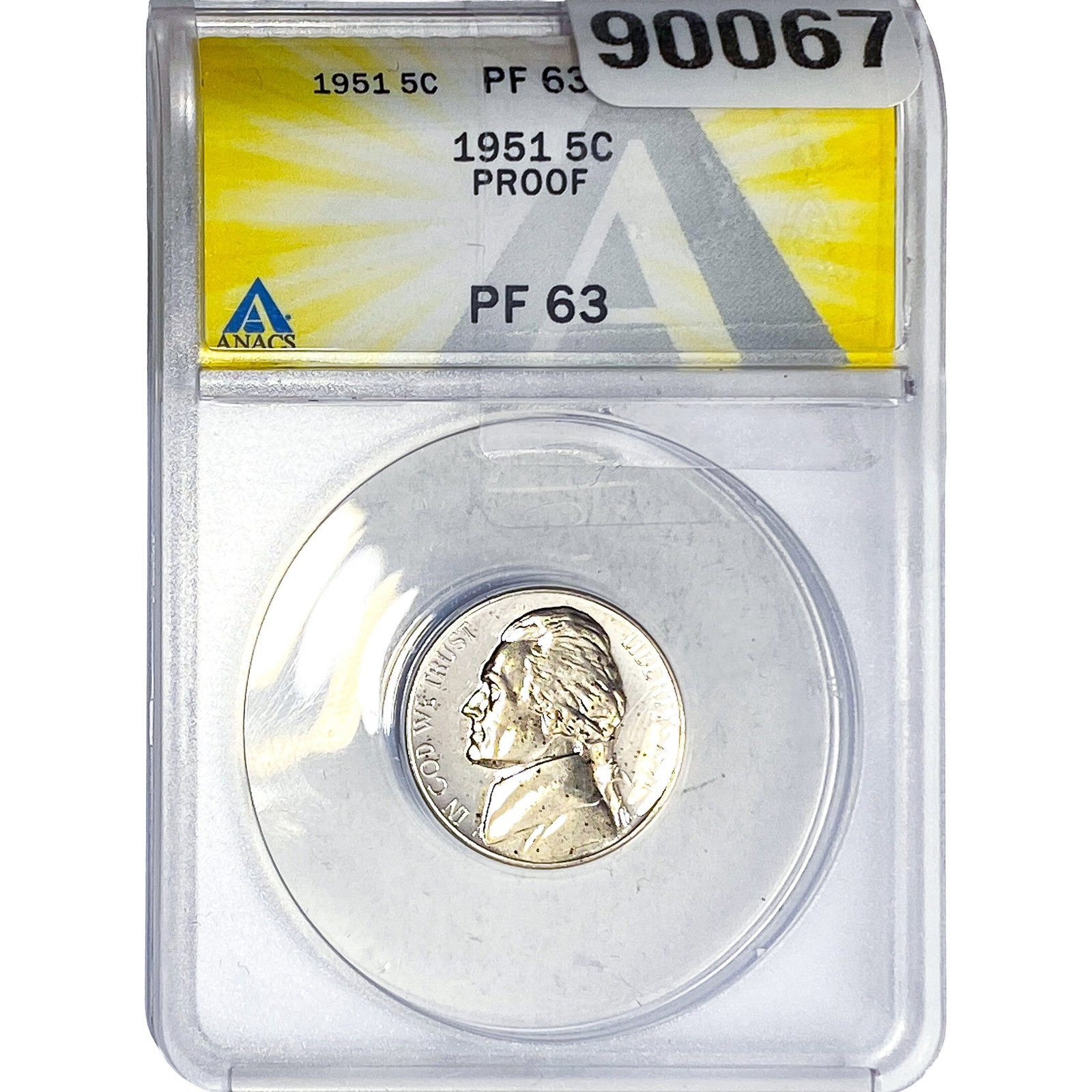 1951 Jefferson Nickel ANACS PF63 PROOF: 1951 Jefferson Nickel ANACS PF63 PROOF