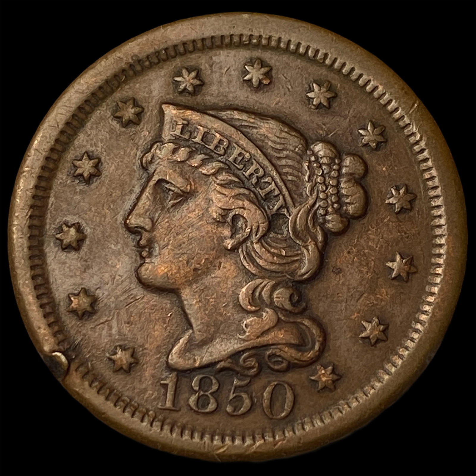 1850 Braided Hair Large Cent CLOSELY UNCIRCULATED: 1850 Braided Hair Large Cent CLOSELY UNCIRCULATED