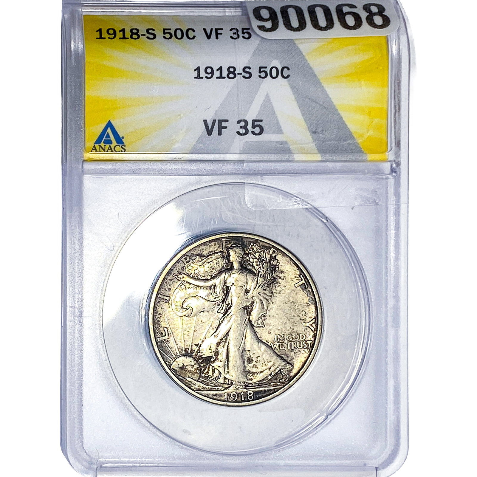 1918-S Walking Liberty Half Dollar ANACS VF35: 1918-S Walking Liberty Half Dollar ANACS VF35