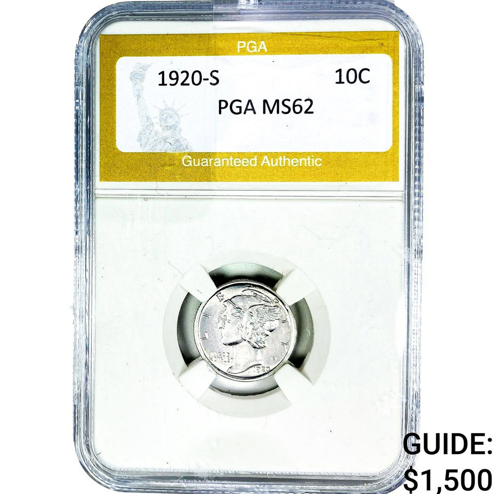 1920-S Mercury Silver Dime PGA MS62: 1920-S Mercury Silver Dime PGA MS62