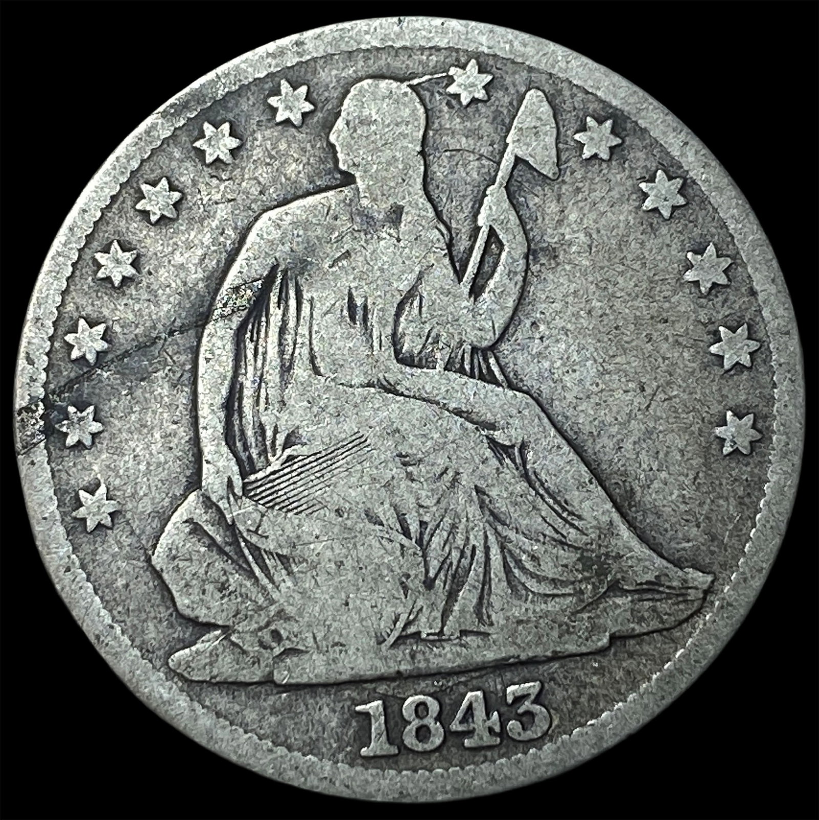 1843 Silver Half Dollar (Seated Liberty) LIGHTLY CIRCULATED: 1843 Silver Half Dollar (Seated Liberty) LIGHTLY CIRCULATED