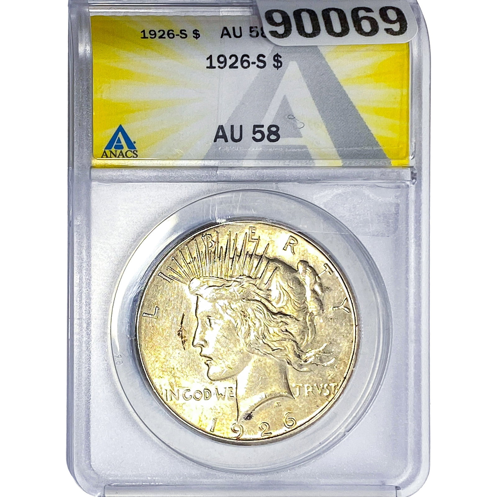 1926-S Silver Peace Dollar ANACS AU58: 1926-S Silver Peace Dollar ANACS AU58
