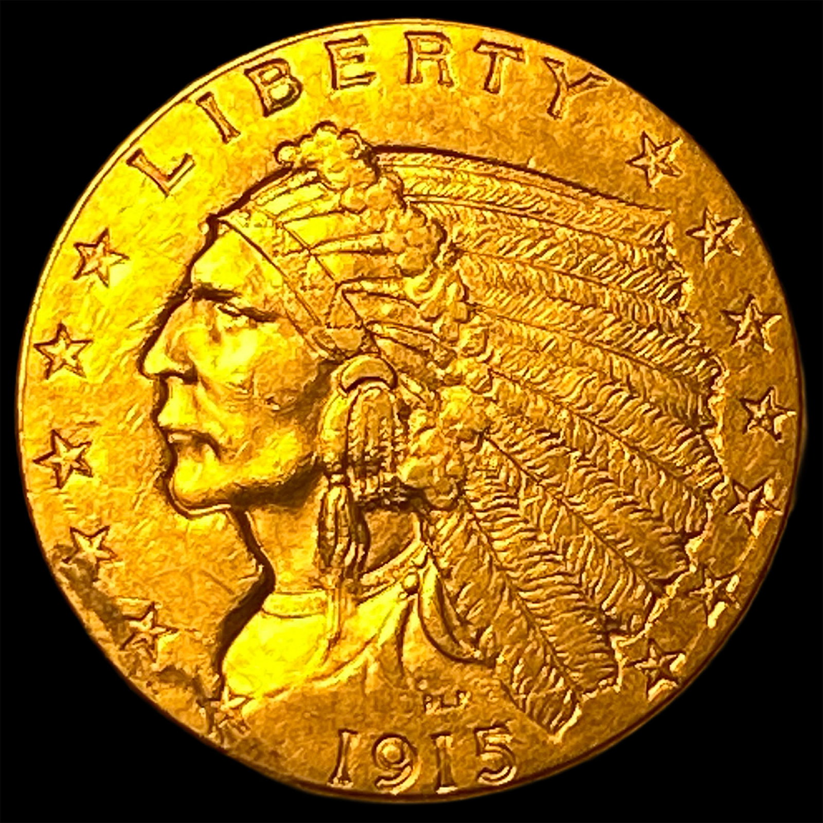 1915 Indian Head $2.5 Gold Quarter Eagle CLOSELY UNCIRCULATED: 1915 Indian Head $2.5 Gold Quarter Eagle CLOSELY UNCIRCULATED