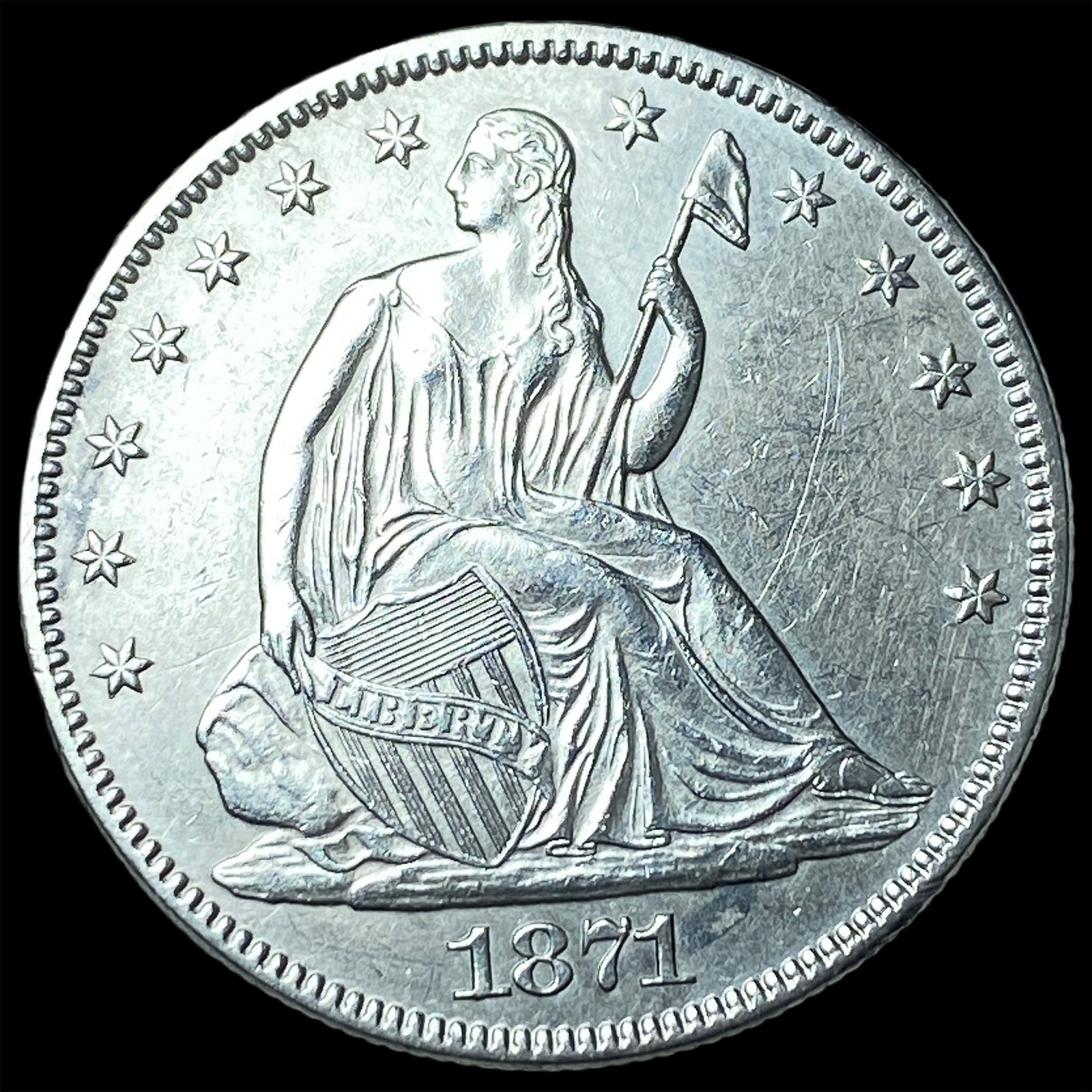 1871 Silver Half Dollar (Seated Liberty) CLOSELY UNCIRCULATED: 1871 Silver Half Dollar (Seated Liberty) CLOSELY UNCIRCULATED