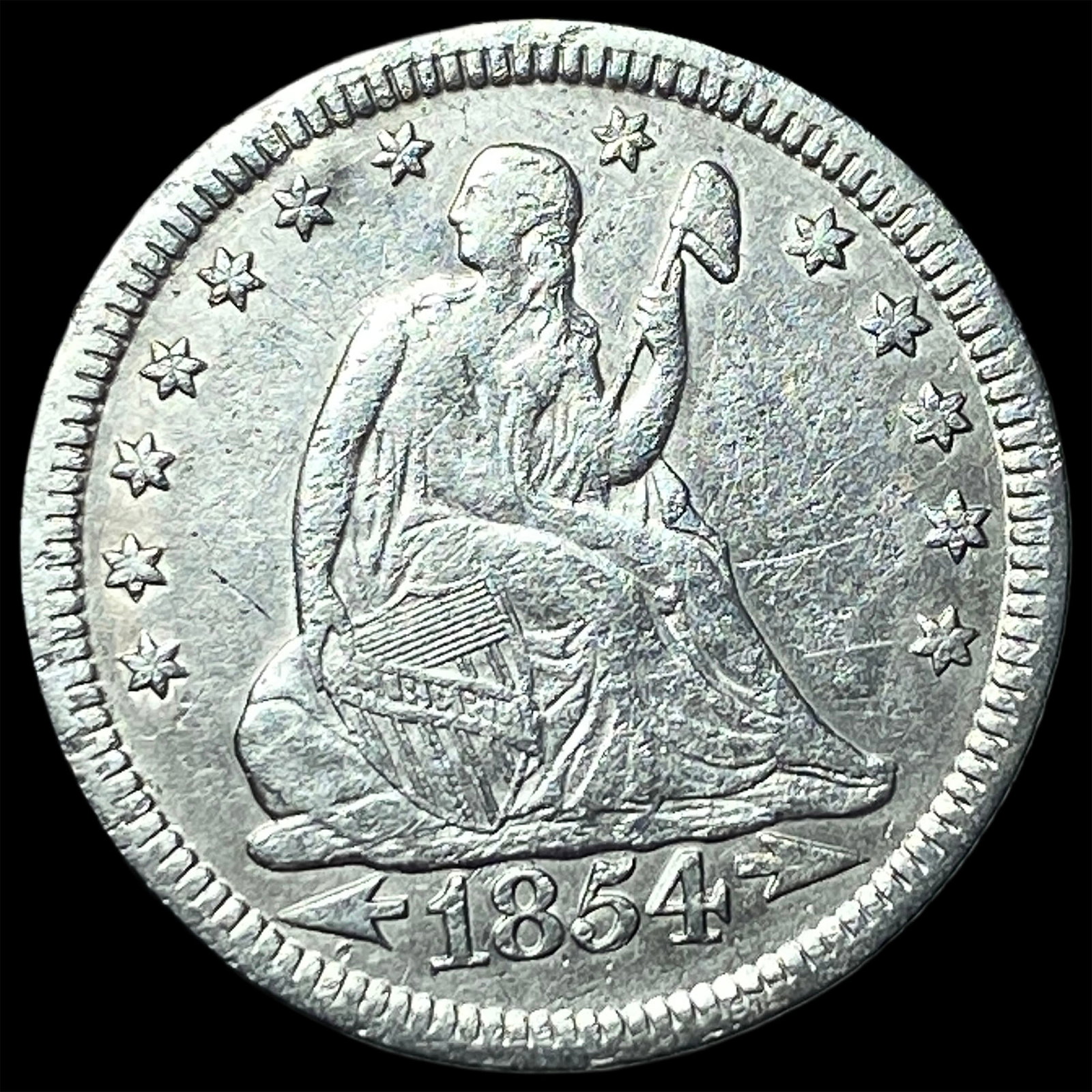 1854 Arrows Seated Liberty Quarter NEARLY UNCIRCULATED: 1854 Arrows Seated Liberty Quarter NEARLY UNCIRCULATED