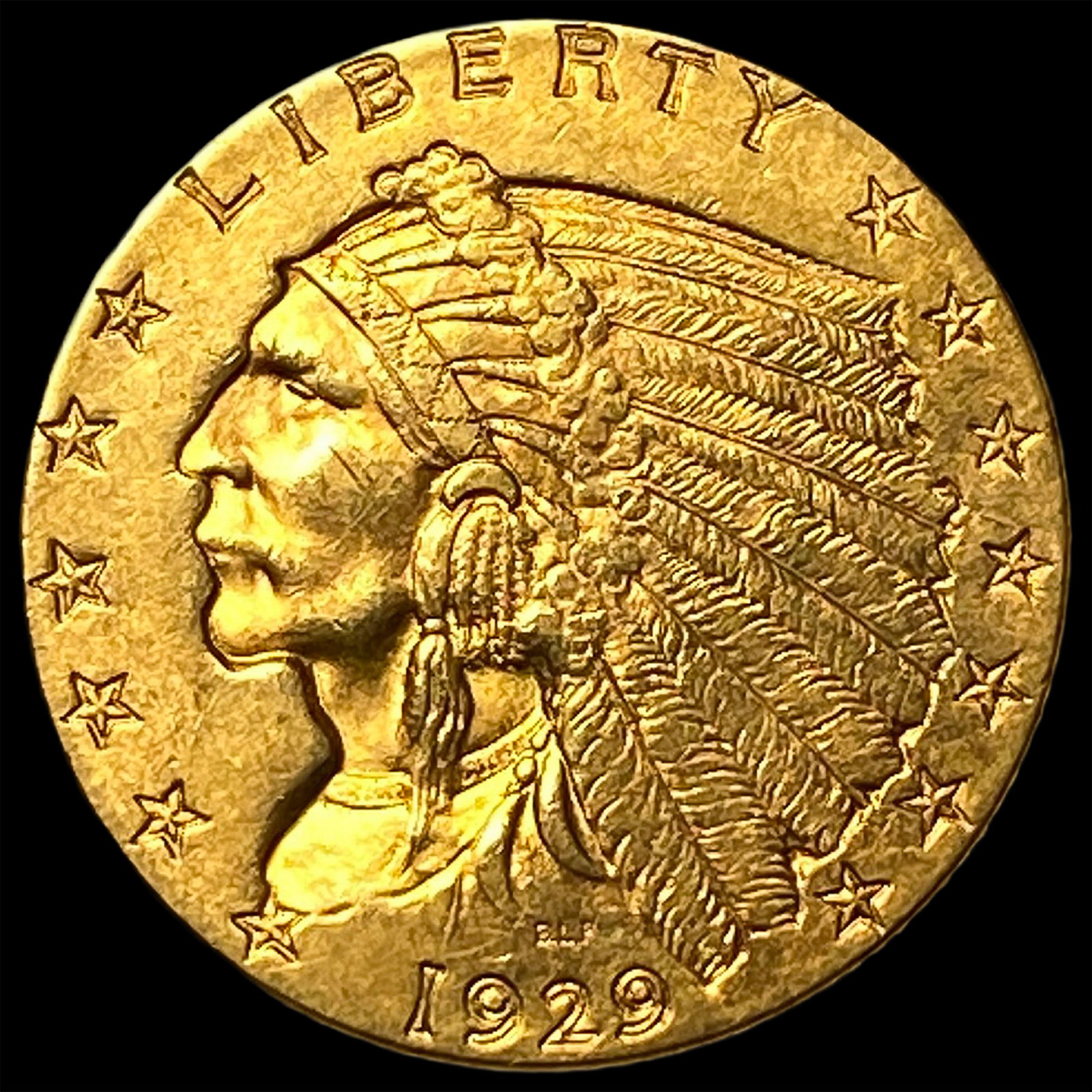 1929 Indian Head Gold $2.50 Quarter Eagle CLOSELY UNCIRCULATED: 1929 Indian Head Gold $2.50 Quarter Eagle CLOSELY UNCIRCULATED