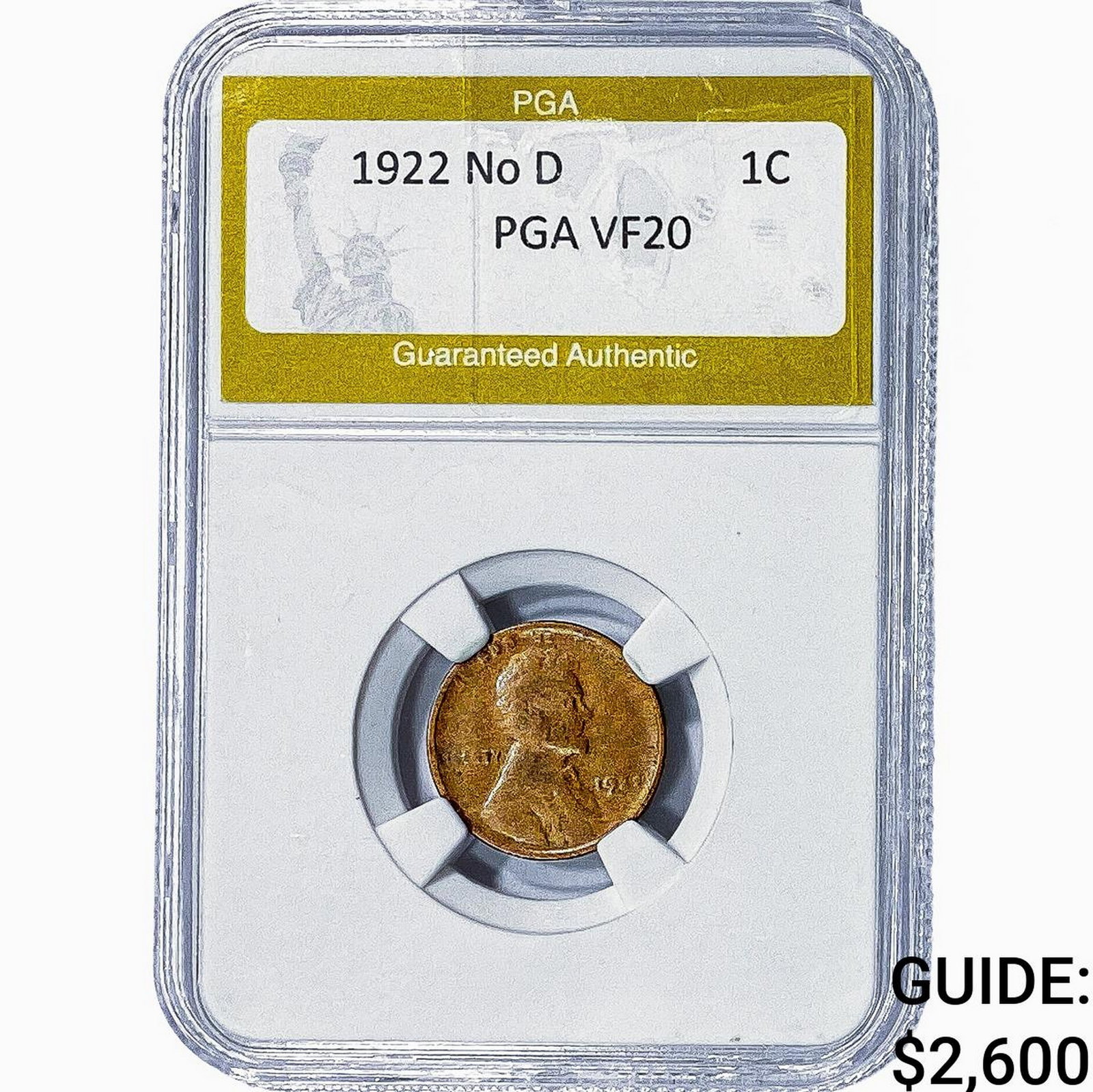 1922 No D Wheat Cent PGA VF20: 1922 No D Wheat Cent PGA VF20
