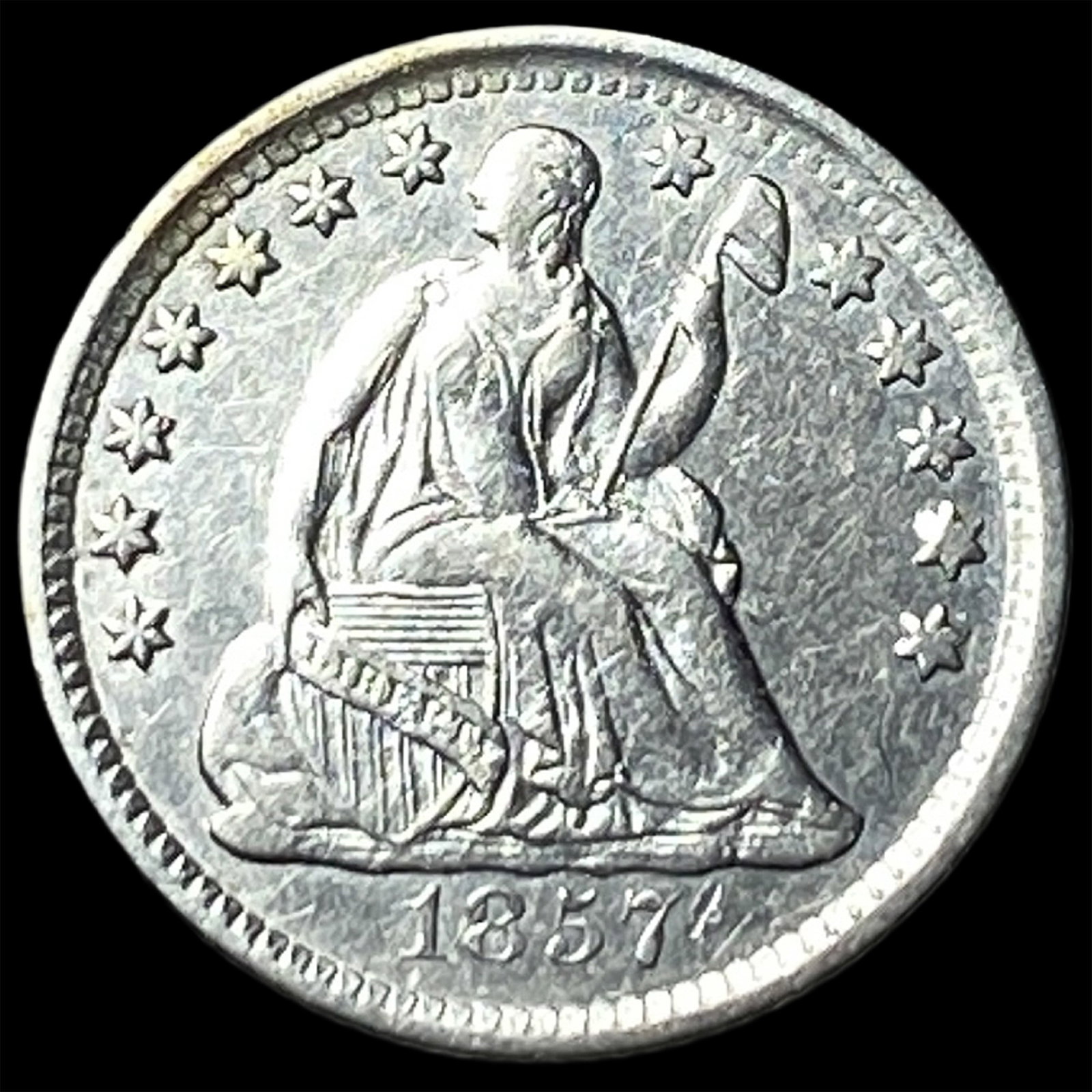 1857 Silver Seated Liberty Half Dime CLOSELY UNCIRCULATED: 1857 Silver Seated Liberty Half Dime CLOSELY UNCIRCULATED