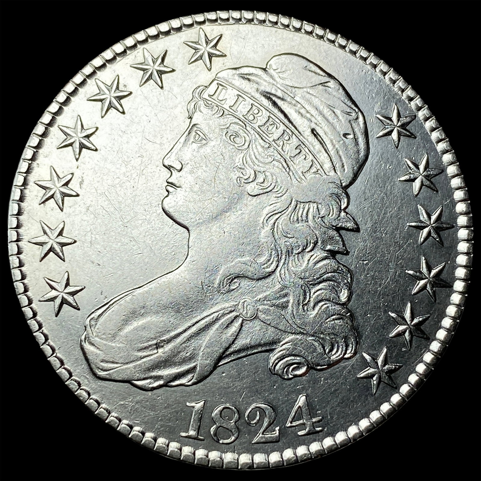 1824 Capped Bust Half Dollar NEARLY UNCIRCULATED: 1824 Capped Bust Half Dollar NEARLY UNCIRCULATED