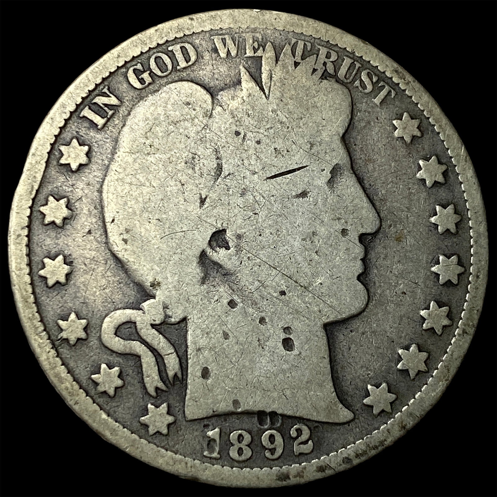 1892 Silver Barber Half Dollar NICELY CIRCULATED: 1892 Silver Barber Half Dollar NICELY CIRCULATED