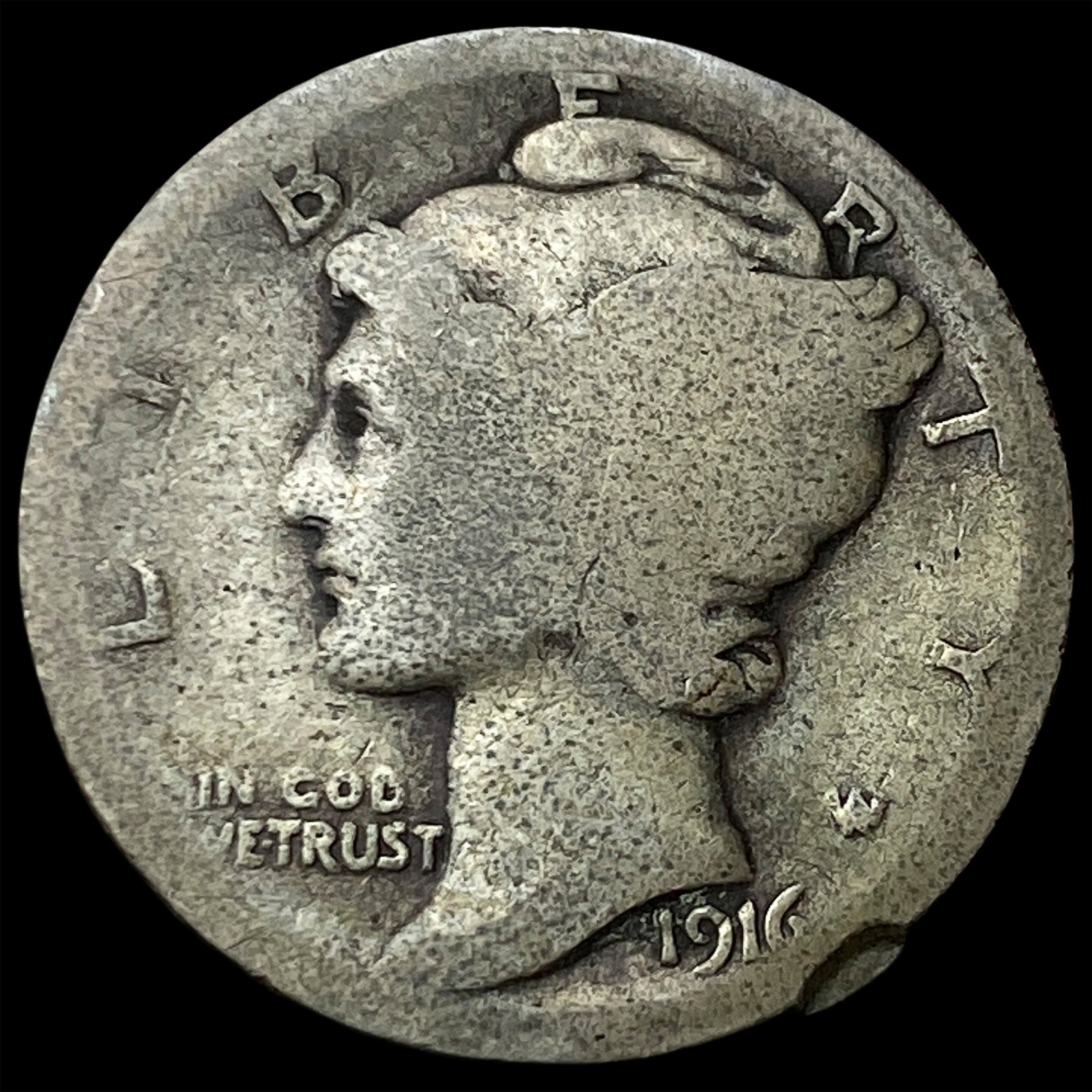1916-D Silver Mercury Dime NICELY CIRCULATED: 1916-D Silver Mercury Dime NICELY CIRCULATED