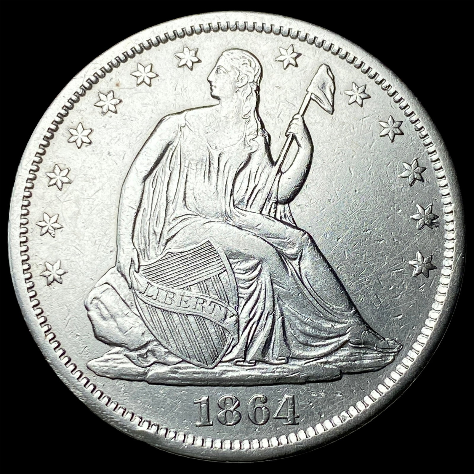 1864-S Silver Seated Liberty Half Dollar NEARLY UNCIRCULATED: 1864-S Silver Seated Liberty Half Dollar NEARLY UNCIRCULATED