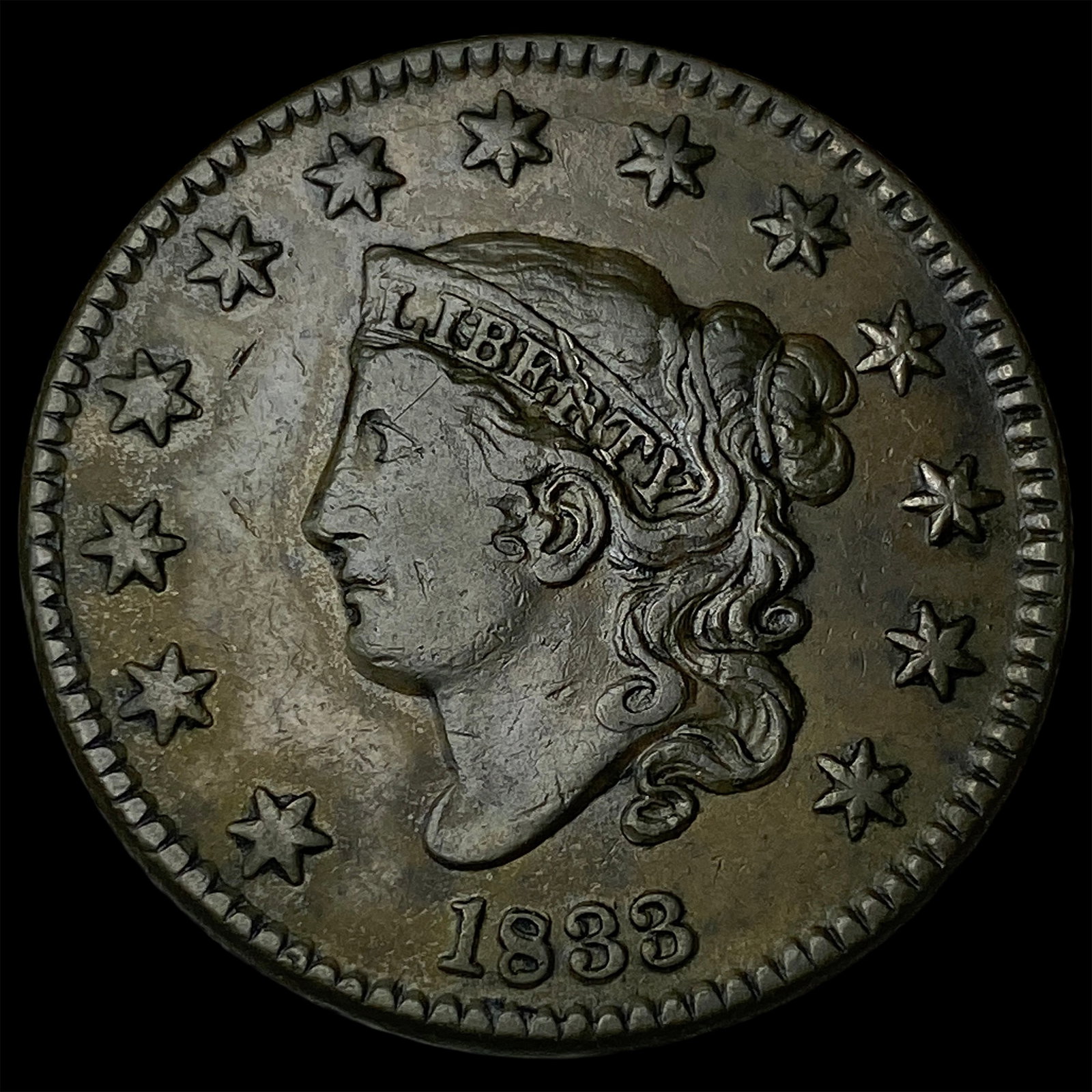 1833 Coronet Head Large Cent NEARLY UNCIRCULATED: 1833 Coronet Head Large Cent NEARLY UNCIRCULATED