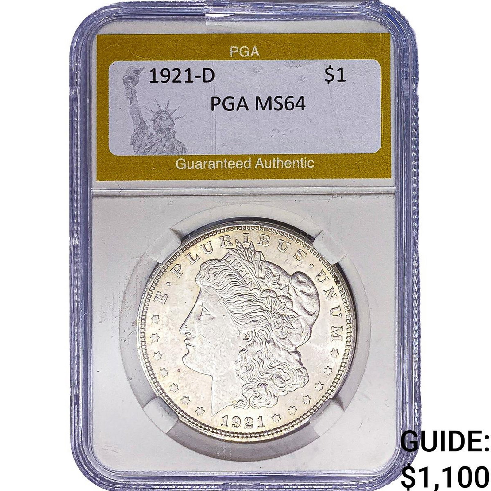 1921-D Morgan Silver Dollar PGA MS64: 1921-D Morgan Silver Dollar PGA MS64