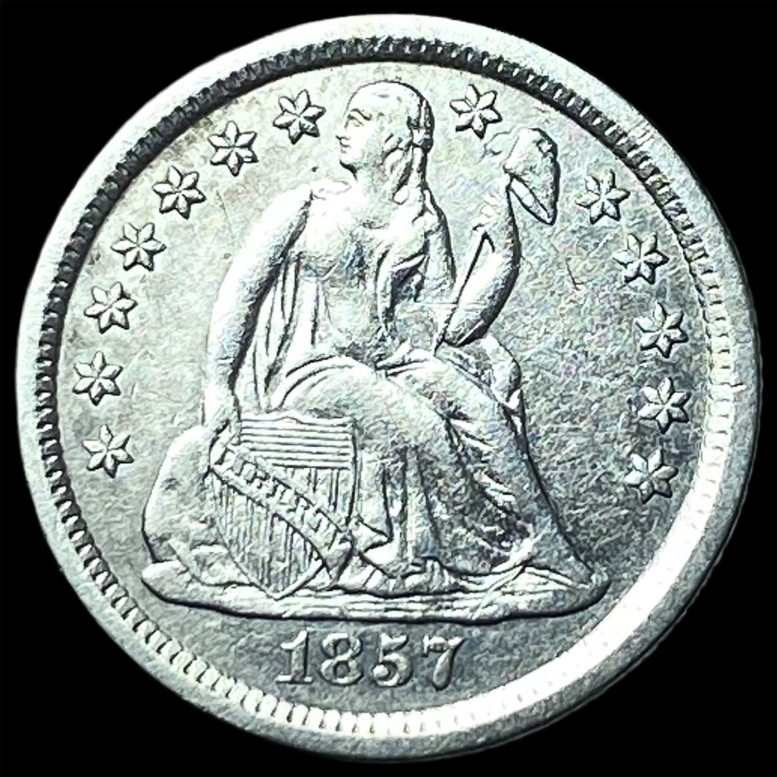 1857-O Silver Seated Liberty Dime CLOSELY UNCIRCULATED: 1857-O Silver Seated Liberty Dime CLOSELY UNCIRCULATED