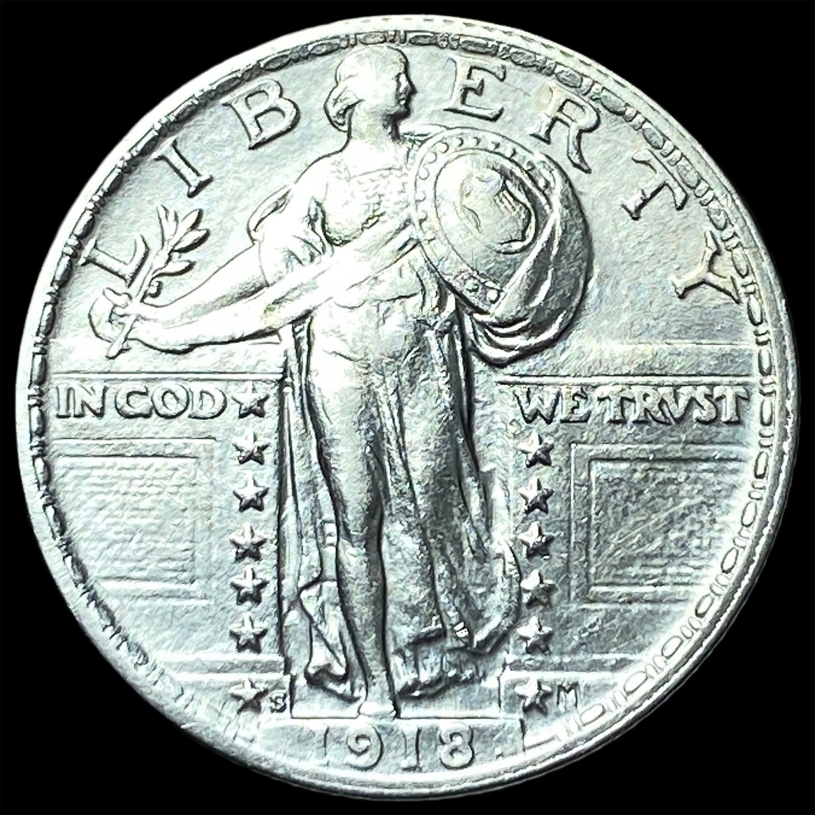 1918-S Silver Standing Liberty Quarter CLOSELY UNCIRCULATED: 1918-S Silver Standing Liberty Quarter CLOSELY UNCIRCULATED