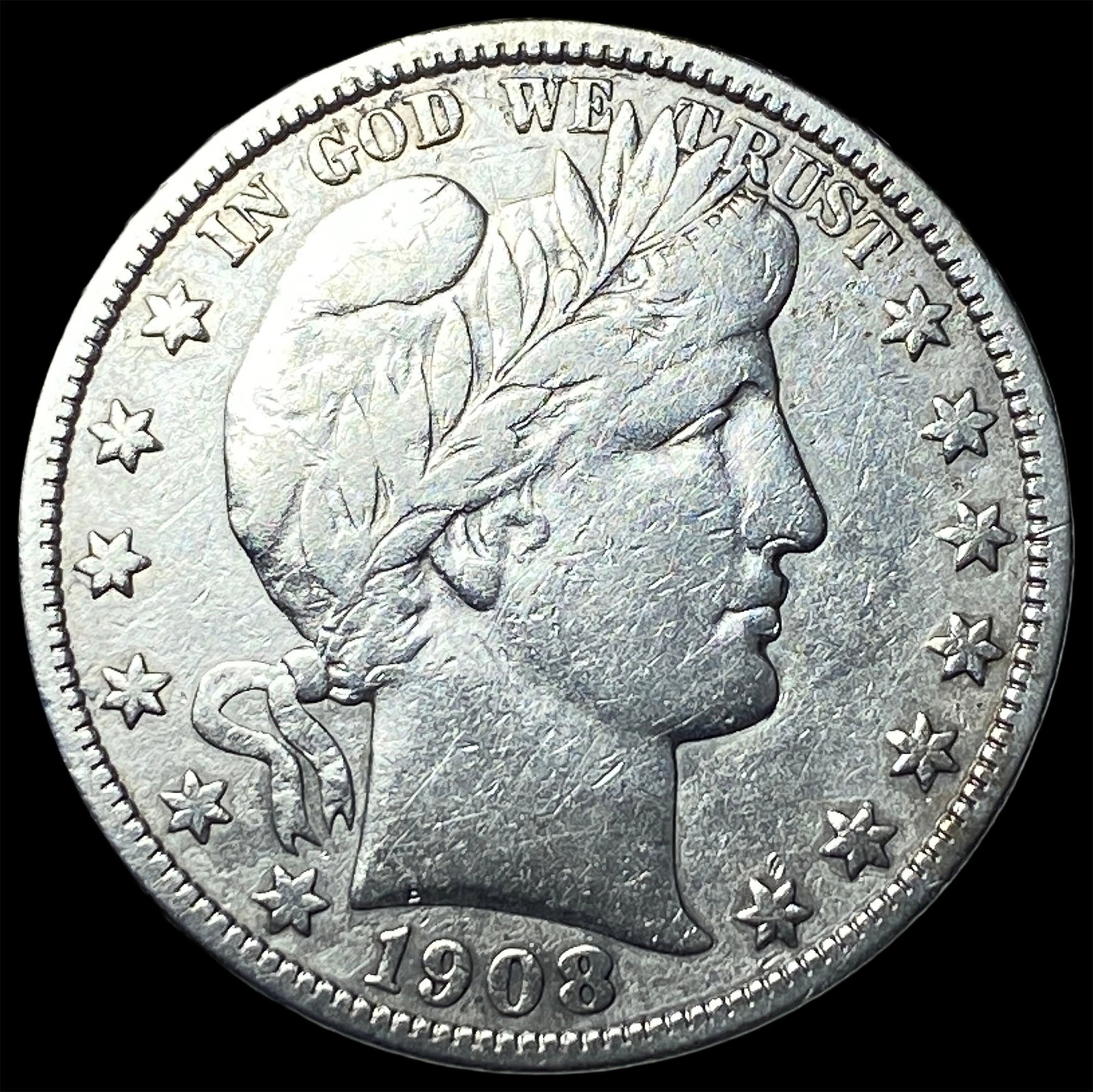 1908-O Silver Barber Half Dollar ABOUT UNCIRCULATED: 1908-O Silver Barber Half Dollar ABOUT UNCIRCULATED