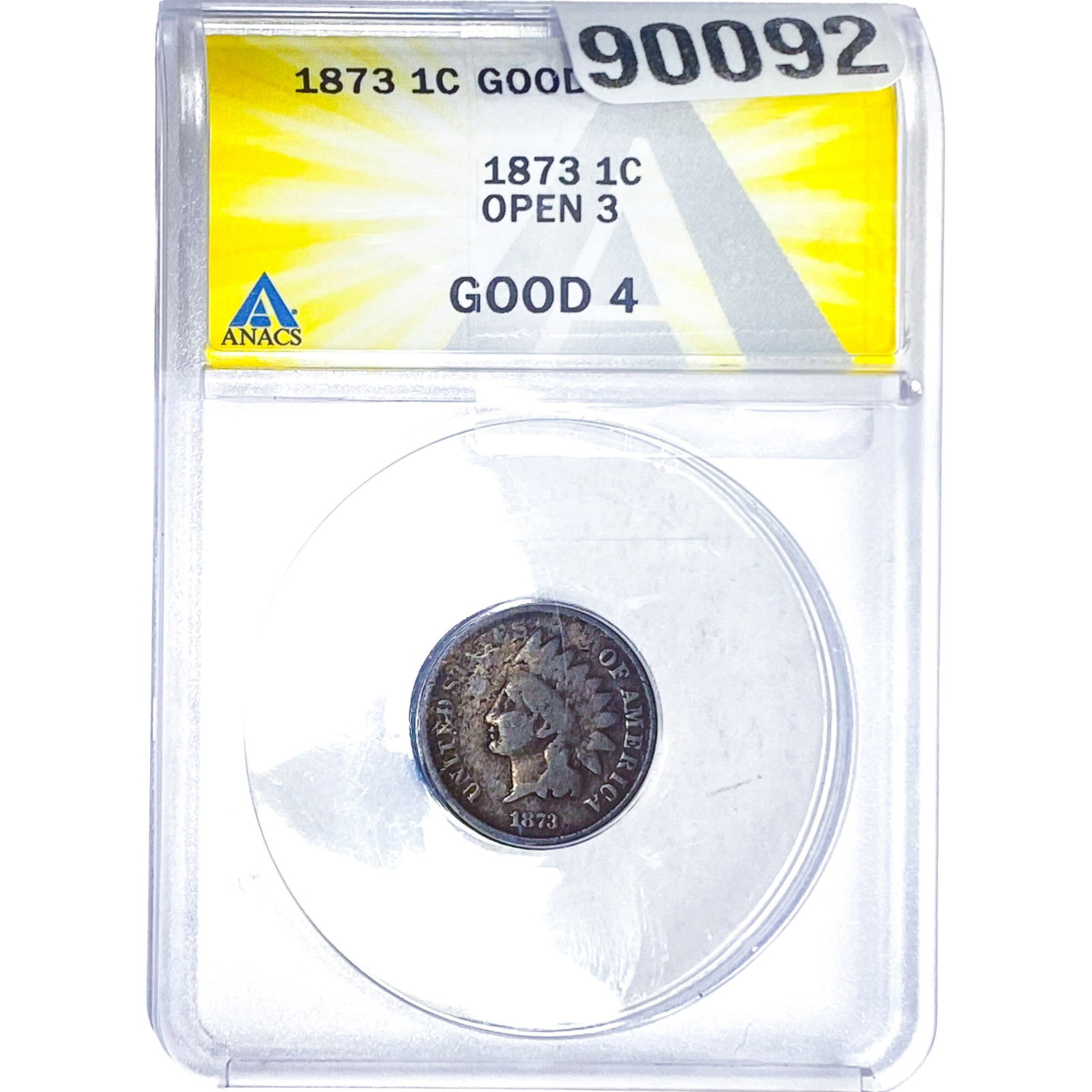 1873 Indian Head Cent ANACS GOOD4 OPEN 3 (1 of 2)