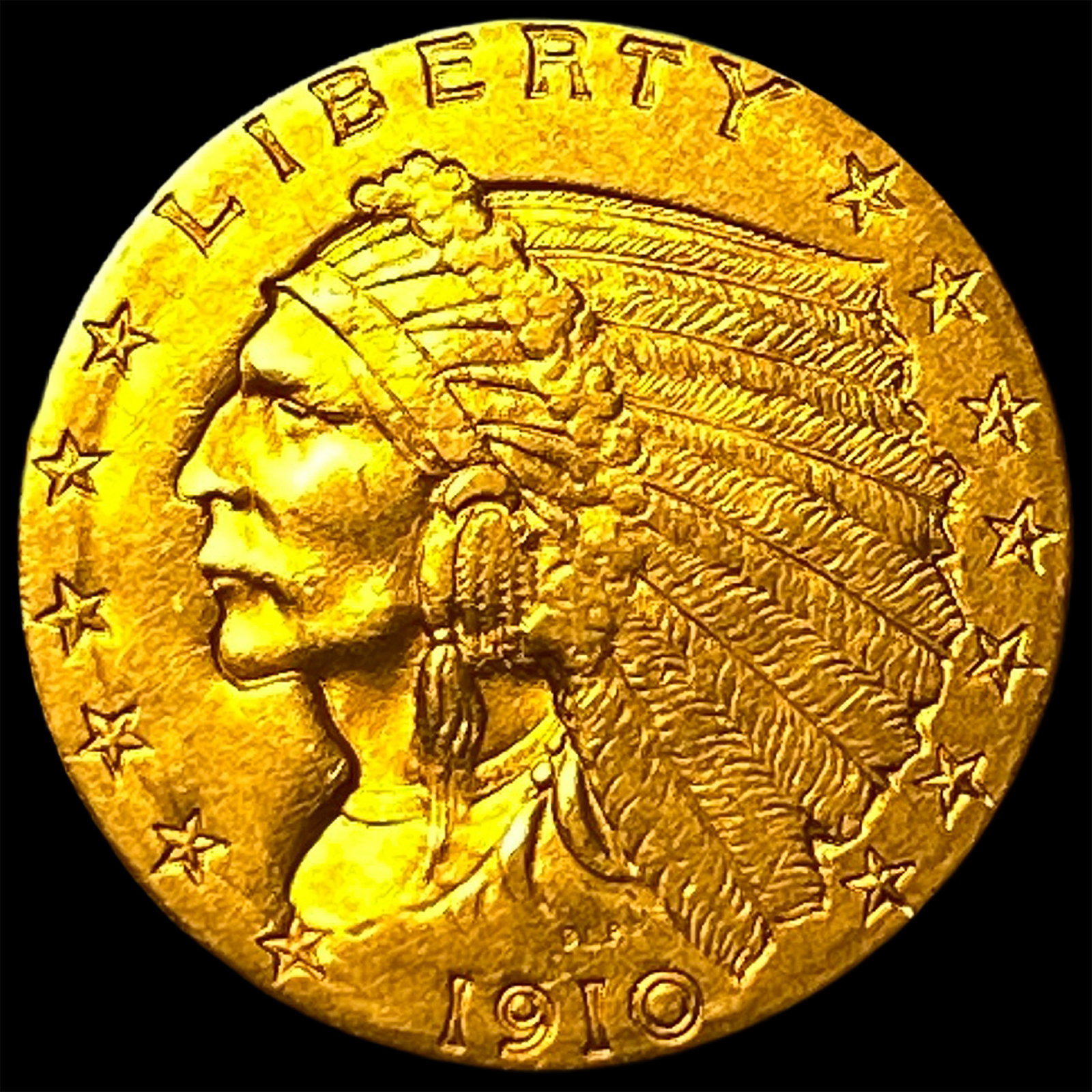 1910 Indian Head Gold $2.50 Quarter Eagle CLOSELY UNCIRCULATED: 1910 Indian Head Gold $2.50 Quarter Eagle CLOSELY UNCIRCULATED