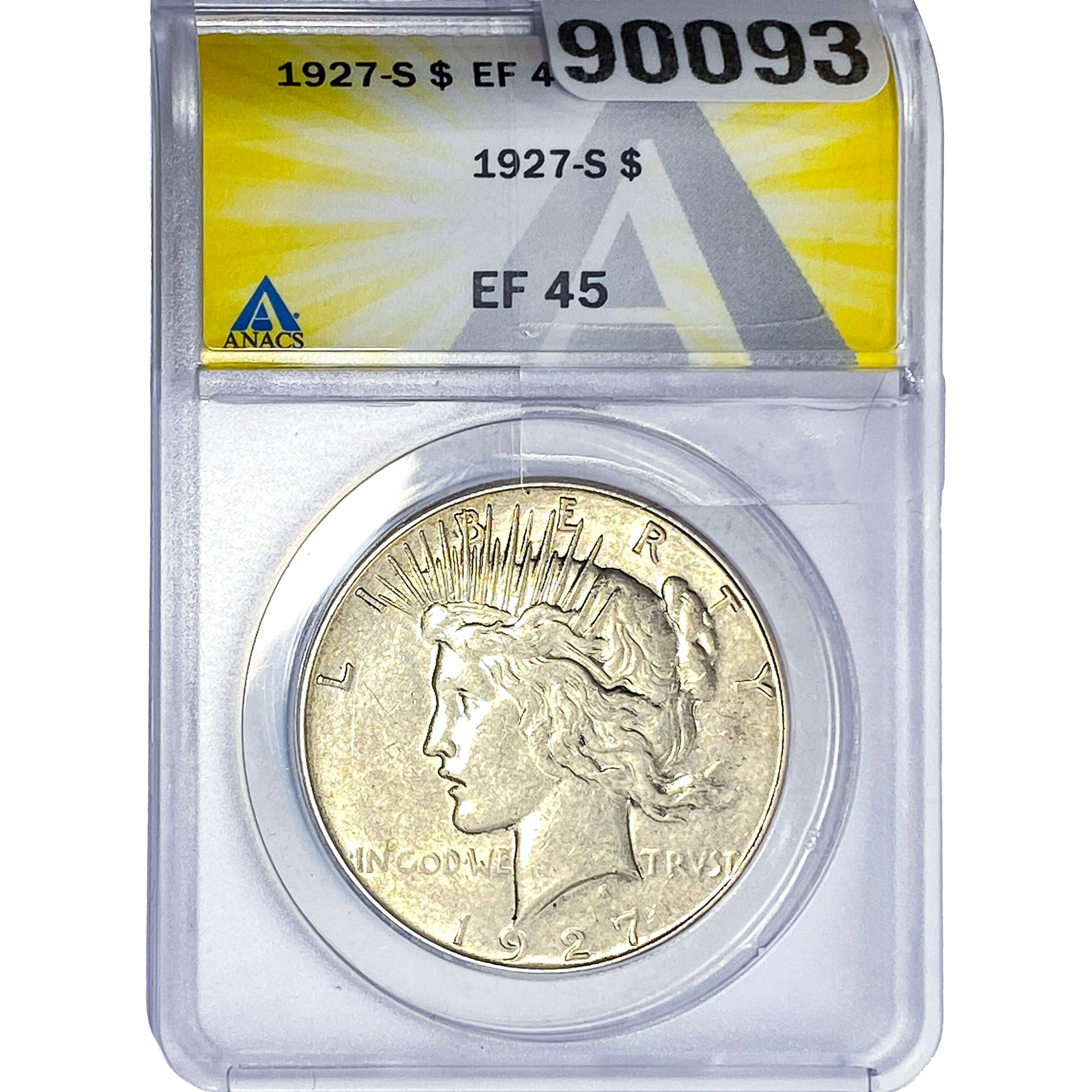 1927-S Silver Peace Dollar ANACS EF45: 1927-S Silver Peace Dollar ANACS EF45