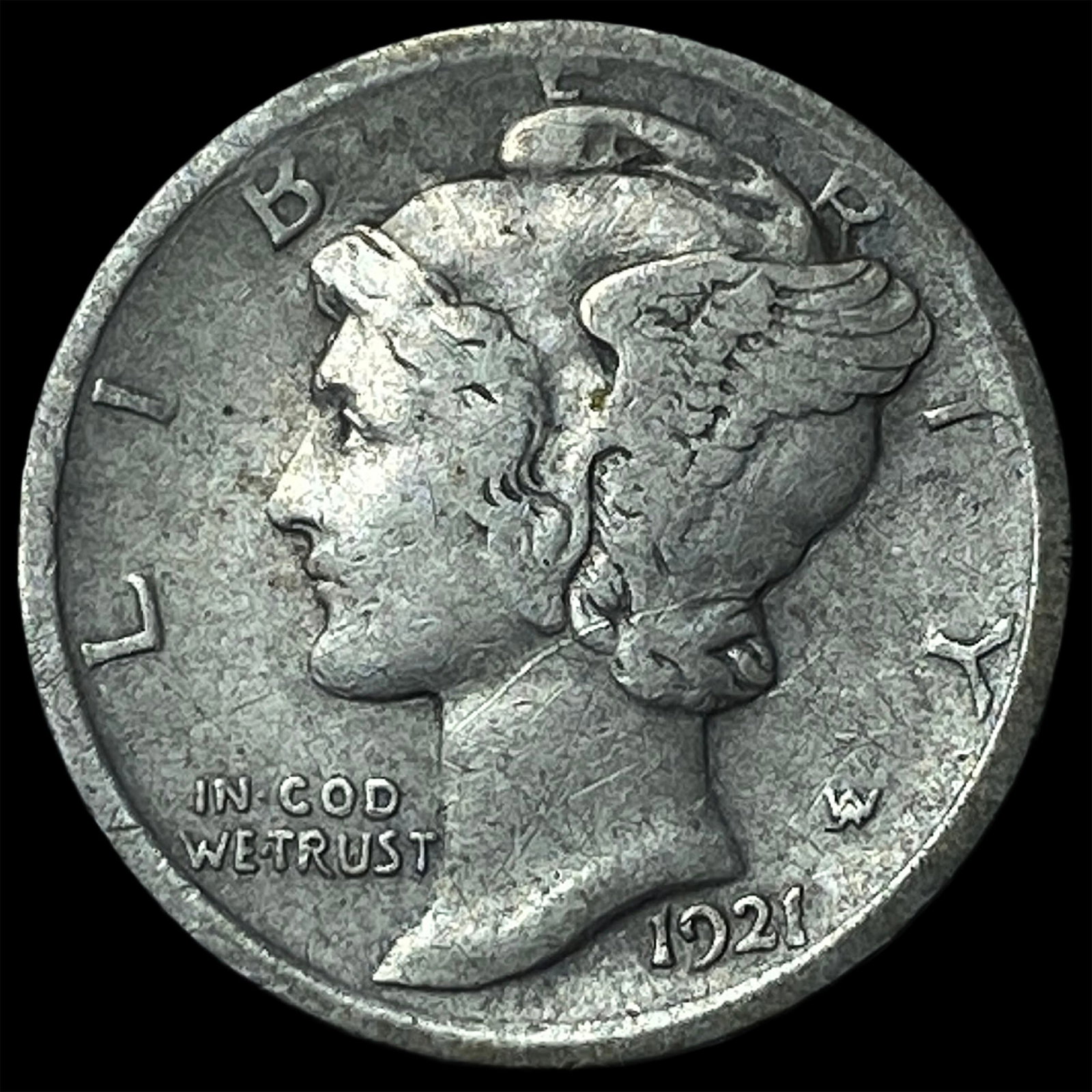1921 Silver Mercury Dime ABOUT UNCIRCULATED: 1921 Silver Mercury Dime ABOUT UNCIRCULATED