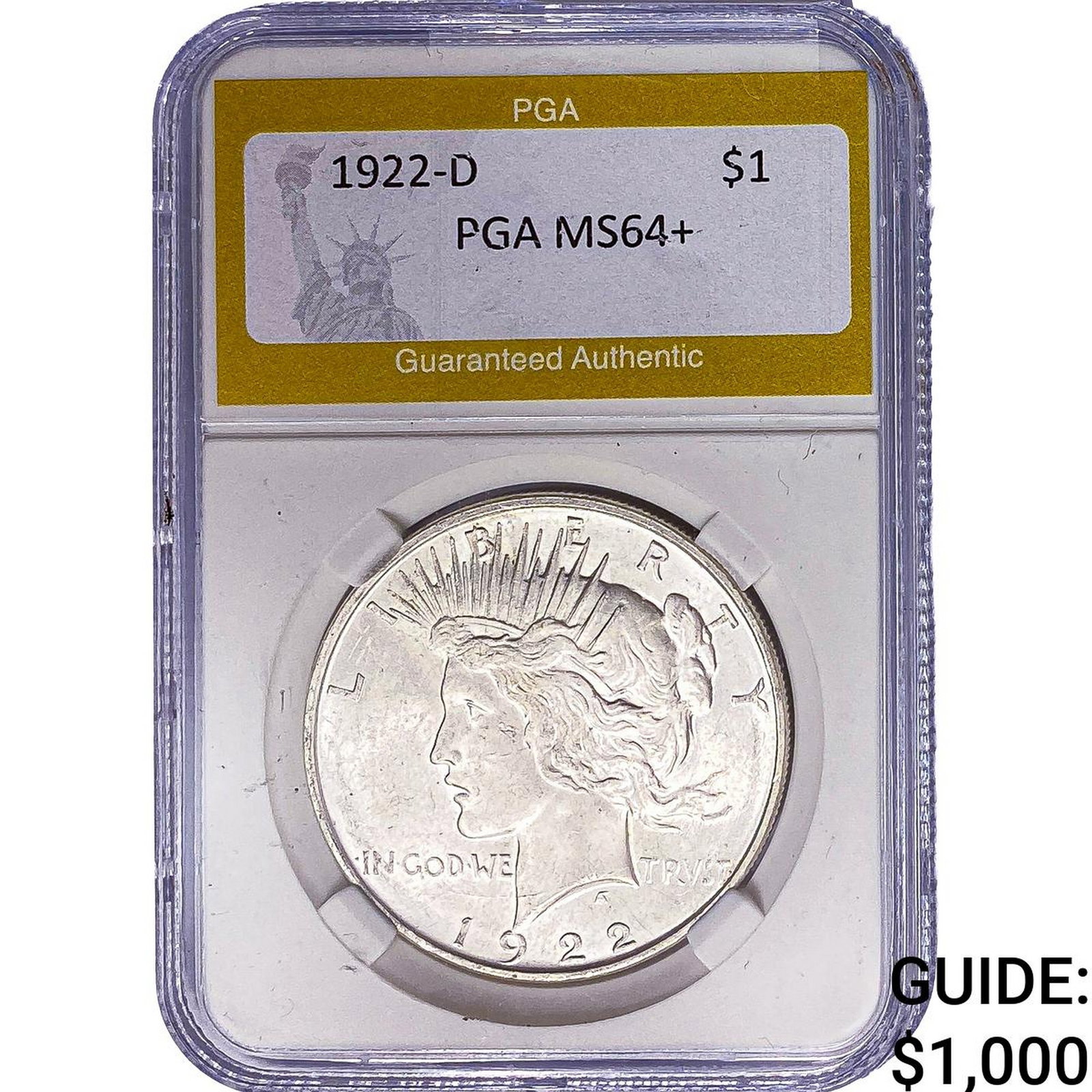 1922-D Silver Peace Dollar PGA MS64+: 1922-D Silver Peace Dollar PGA MS64+