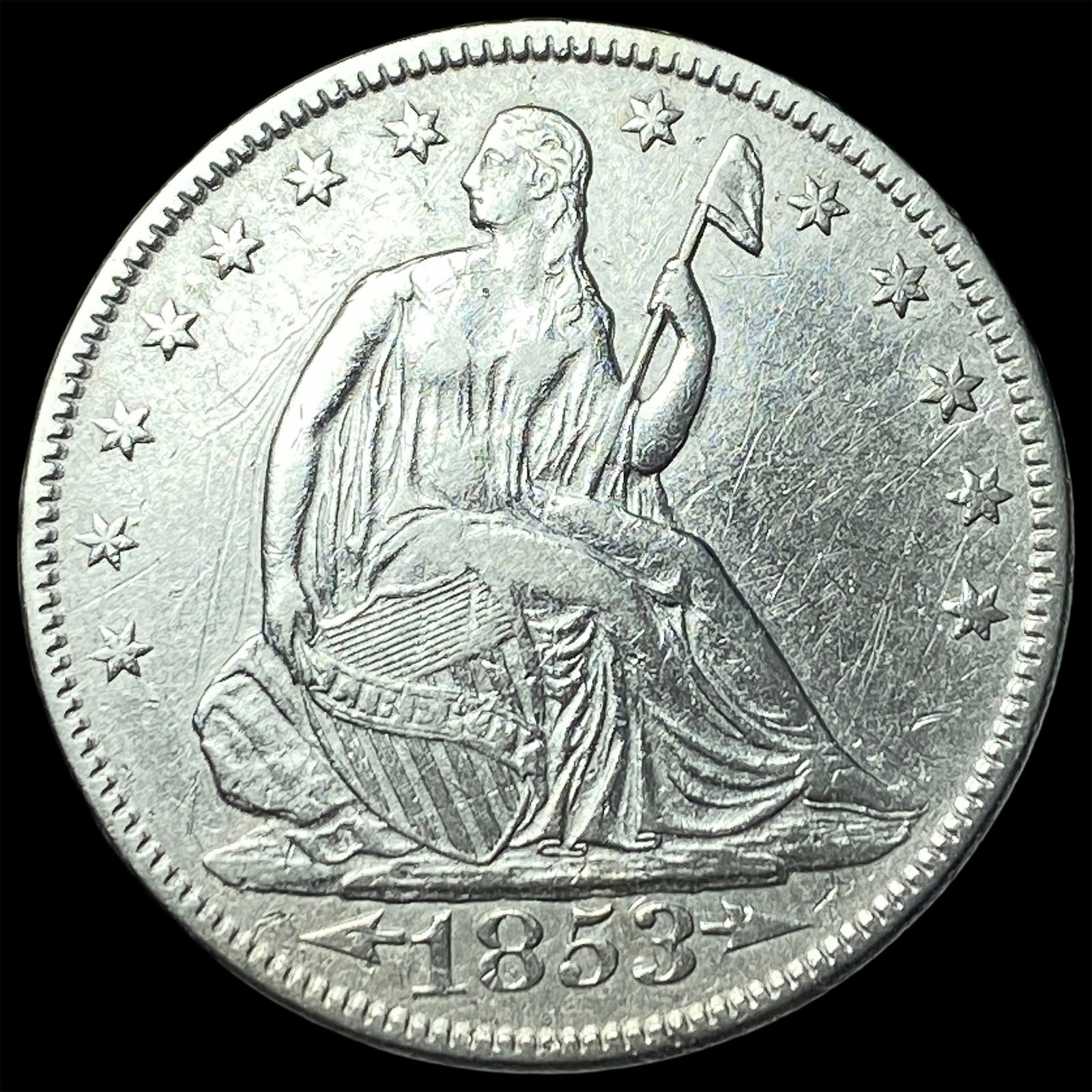 1853 Arrows Seated Liberty Half Dollar CLOSELY UNCIRCULATED: 1853 Arrows Seated Liberty Half Dollar CLOSELY UNCIRCULATED