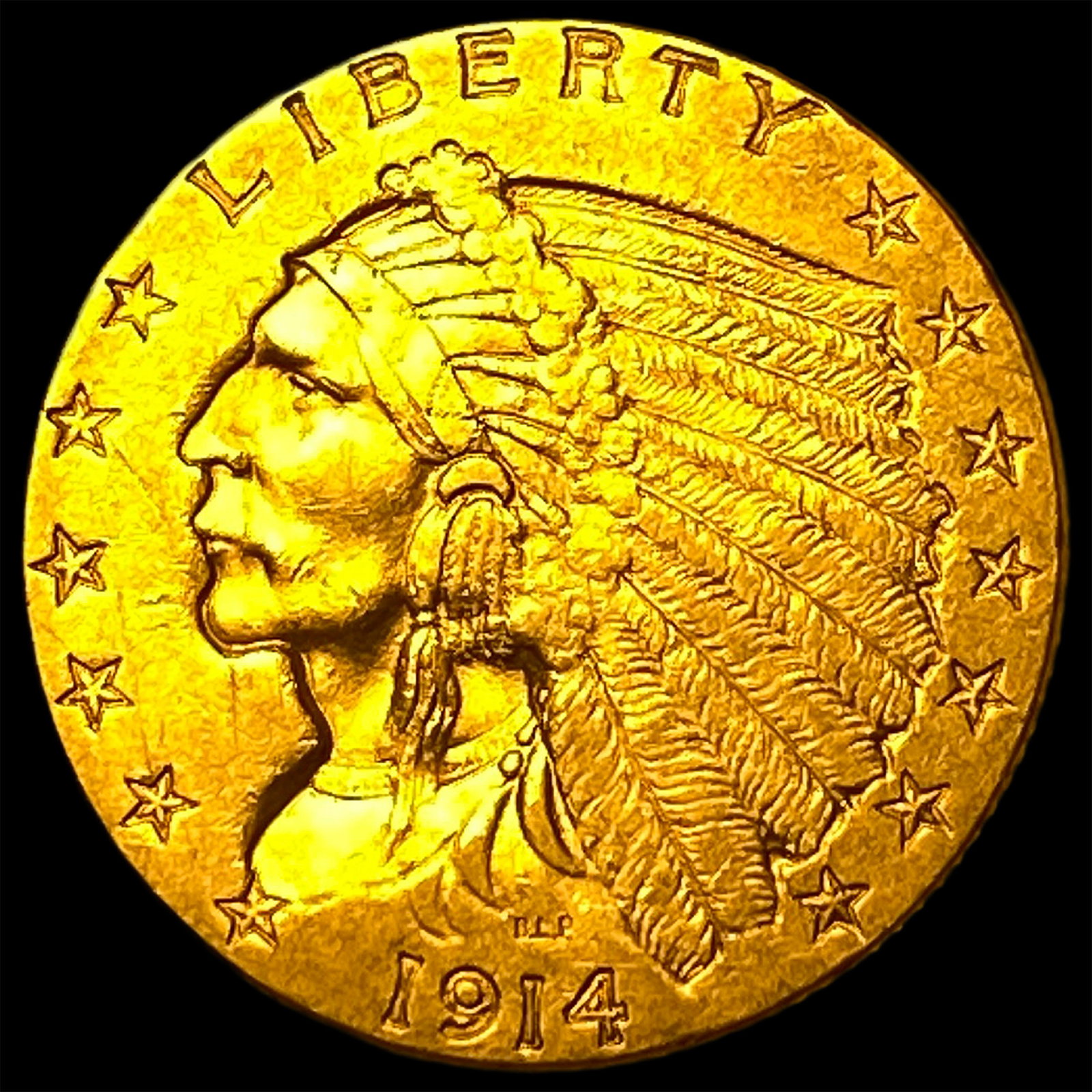 1914 Indian Head Gold $2.50 Quarter Eagle CLOSELY UNCIRCULATED: 1914 Indian Head Gold $2.50 Quarter Eagle CLOSELY UNCIRCULATED