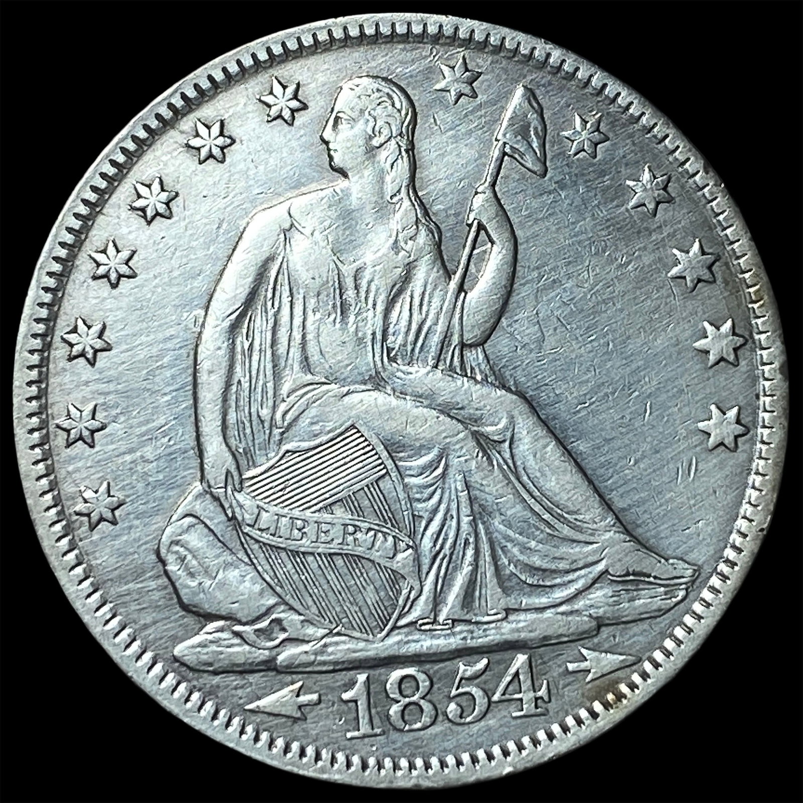 1854 Arrows Seated Liberty Half Dollar CLOSELY UNCIRCULATED: 1854 Arrows Seated Liberty Half Dollar CLOSELY UNCIRCULATED