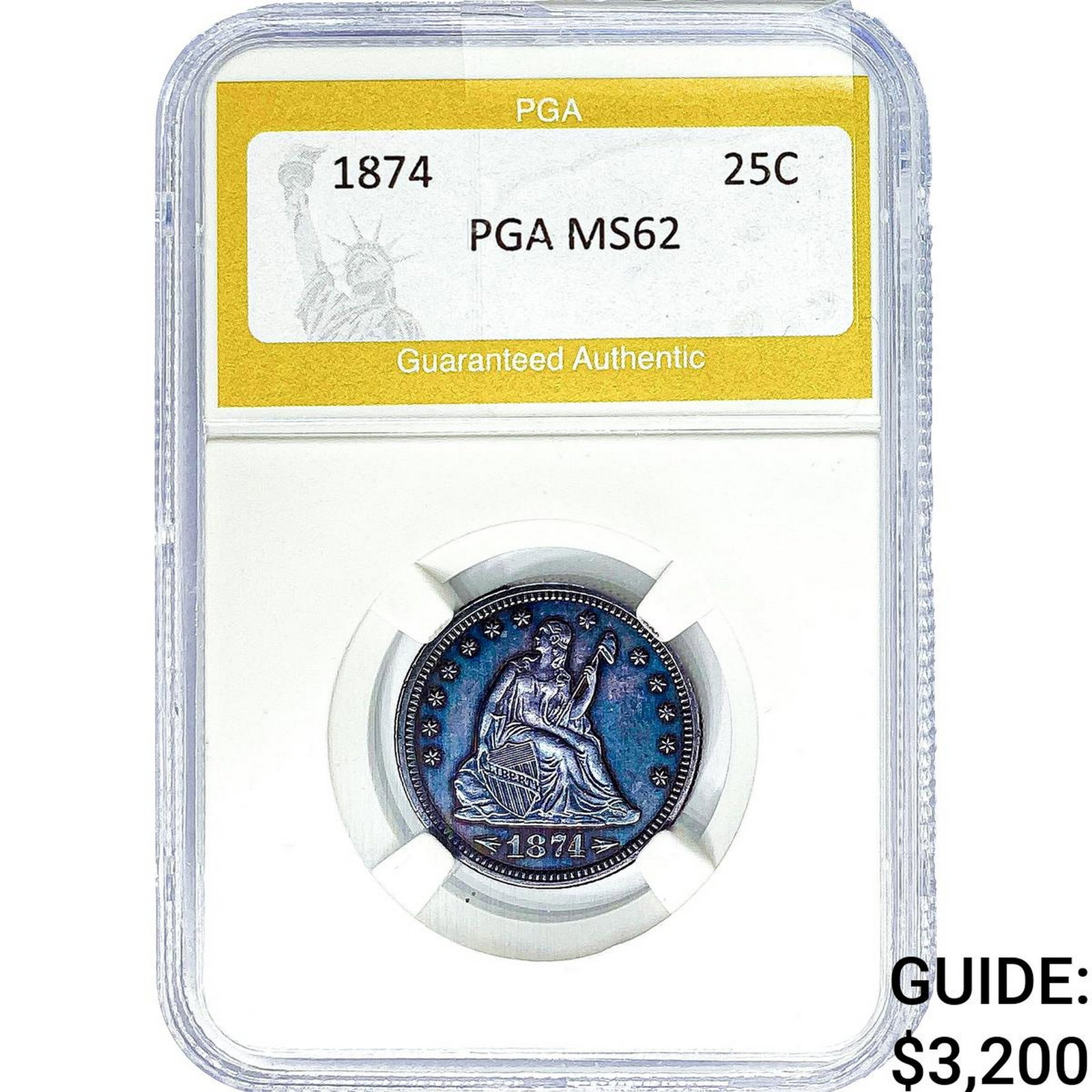 1874 Seated Liberty Quarter PGA MS62: 1874 Seated Liberty Quarter PGA MS62