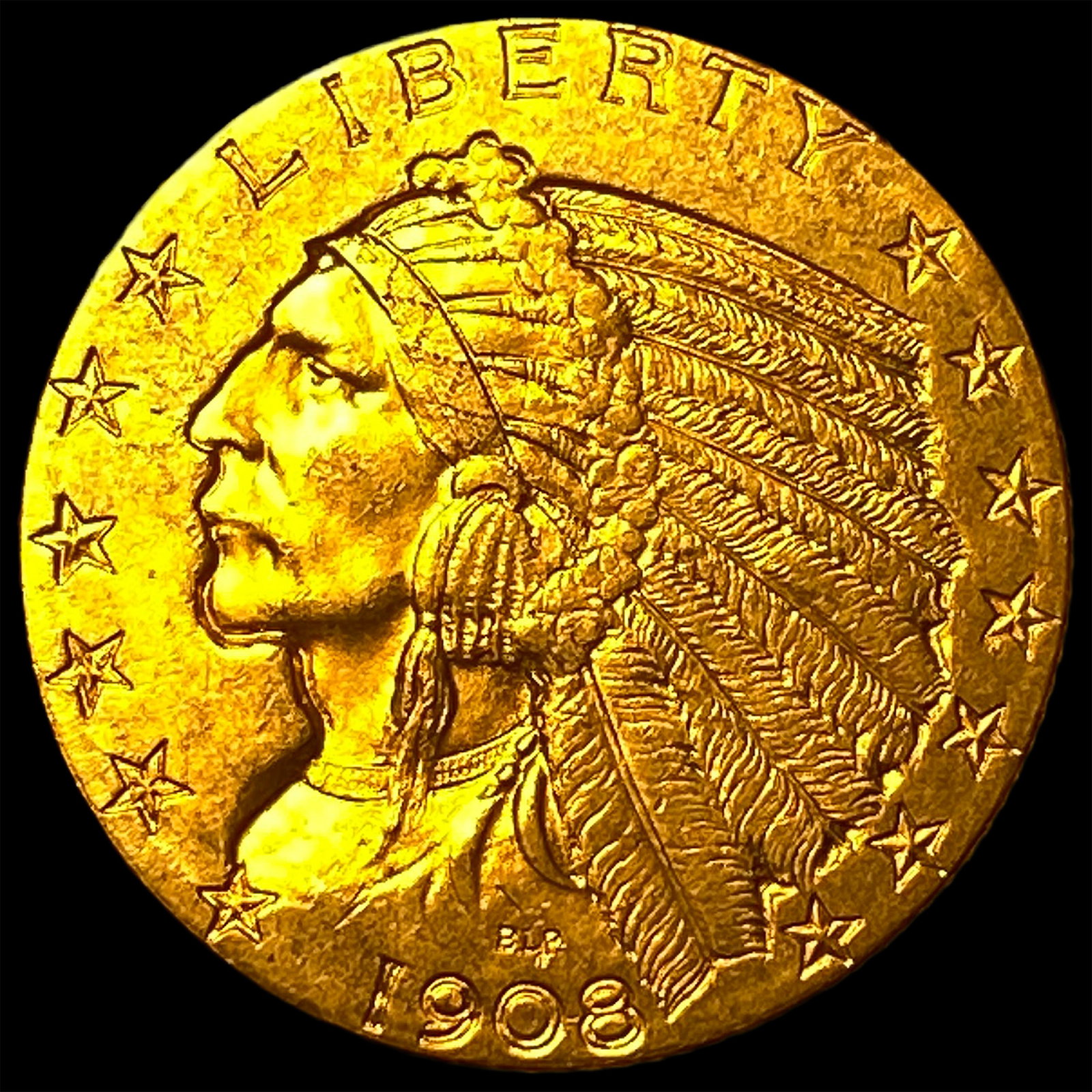 1908 Indian Head Half Eagle $5 Gold CLOSELY UNCIRCULATED: 1908 Indian Head Half Eagle $5 Gold CLOSELY UNCIRCULATED