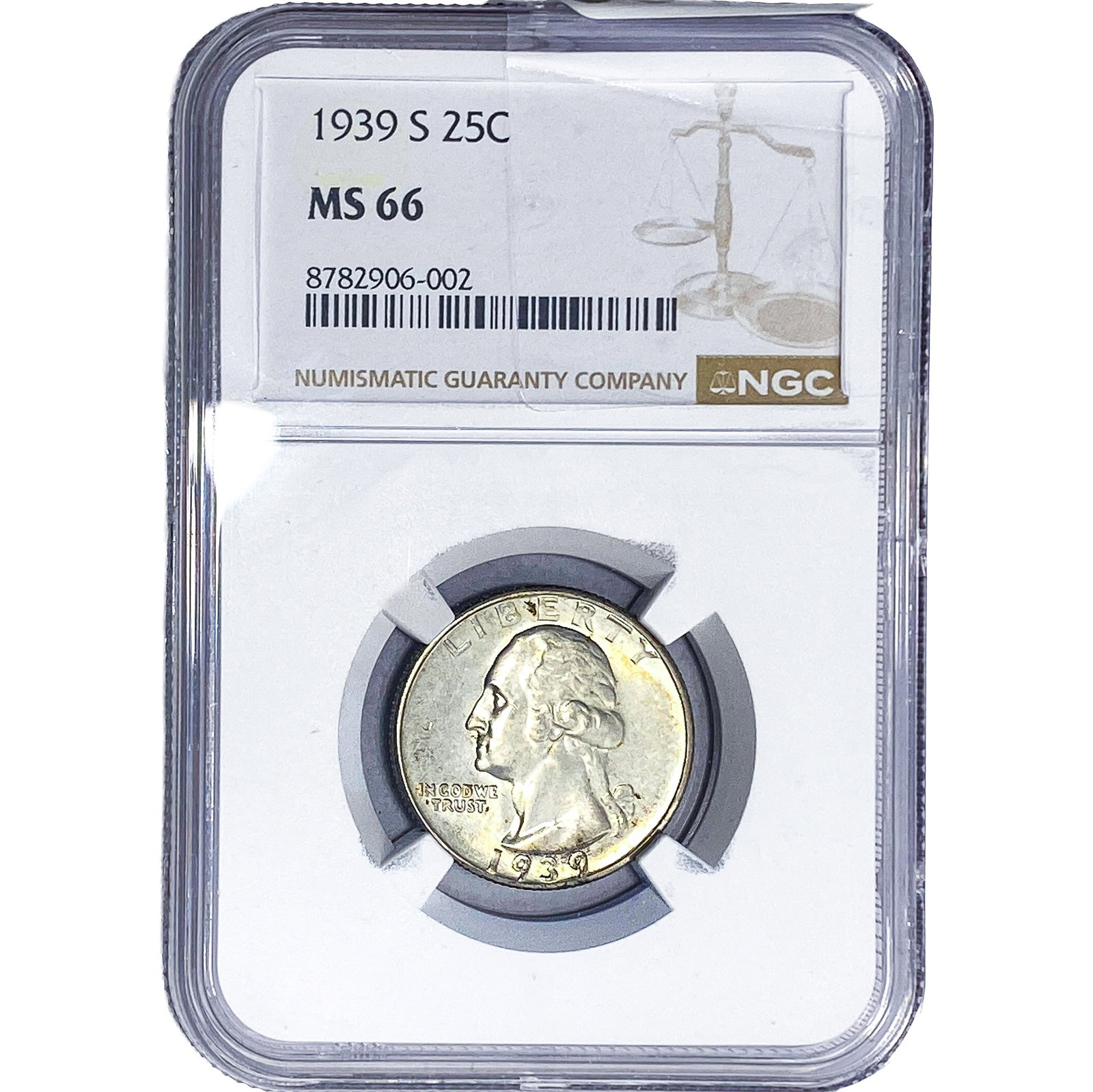 1939-S Washington Silver Quarter NGC MS66: 1939-S Washington Silver Quarter NGC MS66