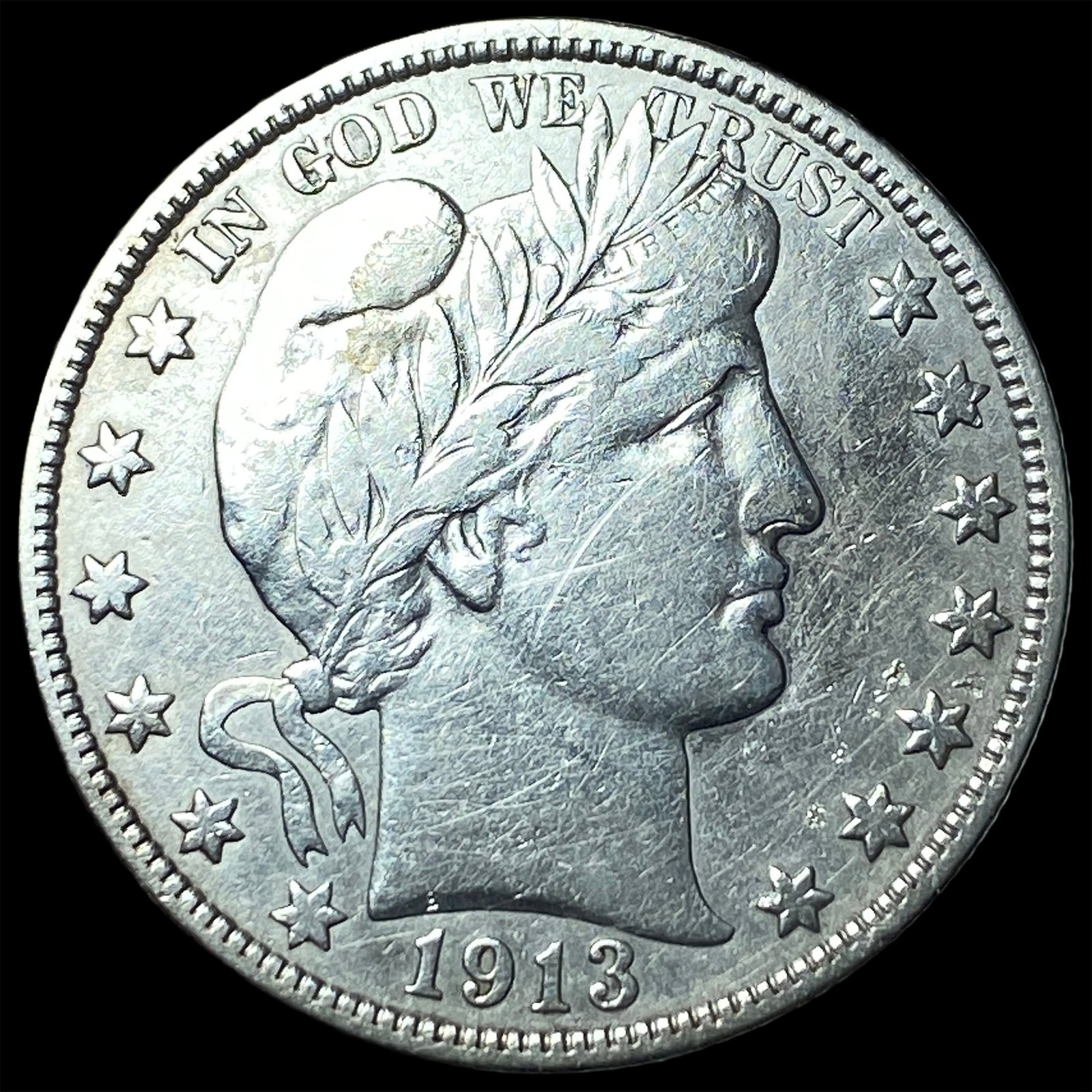 1913 Silver Half Dollar Barber ABOUT UNCIRCULATED: 1913 Silver Half Dollar Barber ABOUT UNCIRCULATED