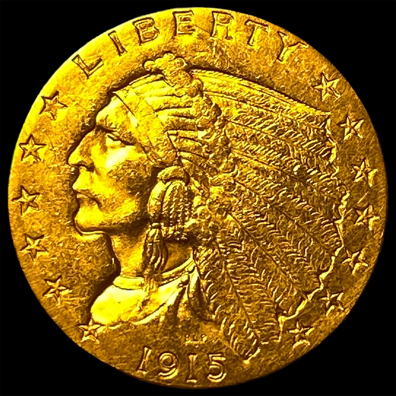 1915 Indian Head Gold $2.50 Quarter Eagle CLOSELY UNCIRCULATED: 1915 Indian Head Gold $2.50 Quarter Eagle CLOSELY UNCIRCULATED