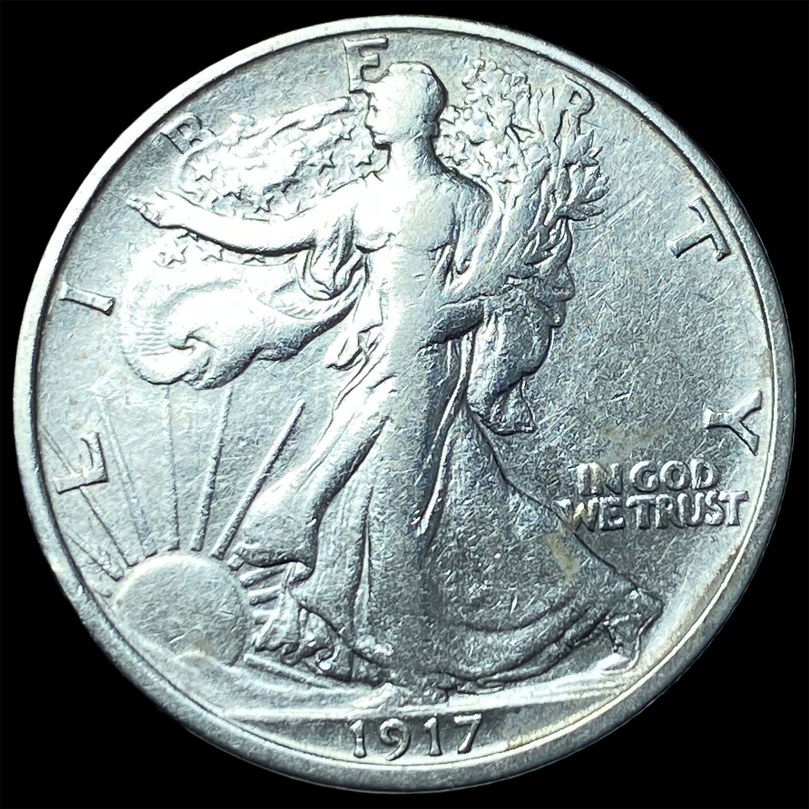 1917-S Silver Walking Liberty Half Dollar NEARLY UNCIRCULATED: 1917-S Silver Walking Liberty Half Dollar NEARLY UNCIRCULATED