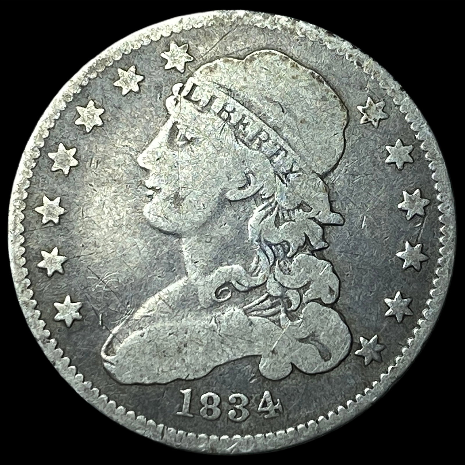 1834 Capped Bust Silver Quarter LIGHTLY CIRCULATED: 1834 Capped Bust Silver Quarter LIGHTLY CIRCULATED