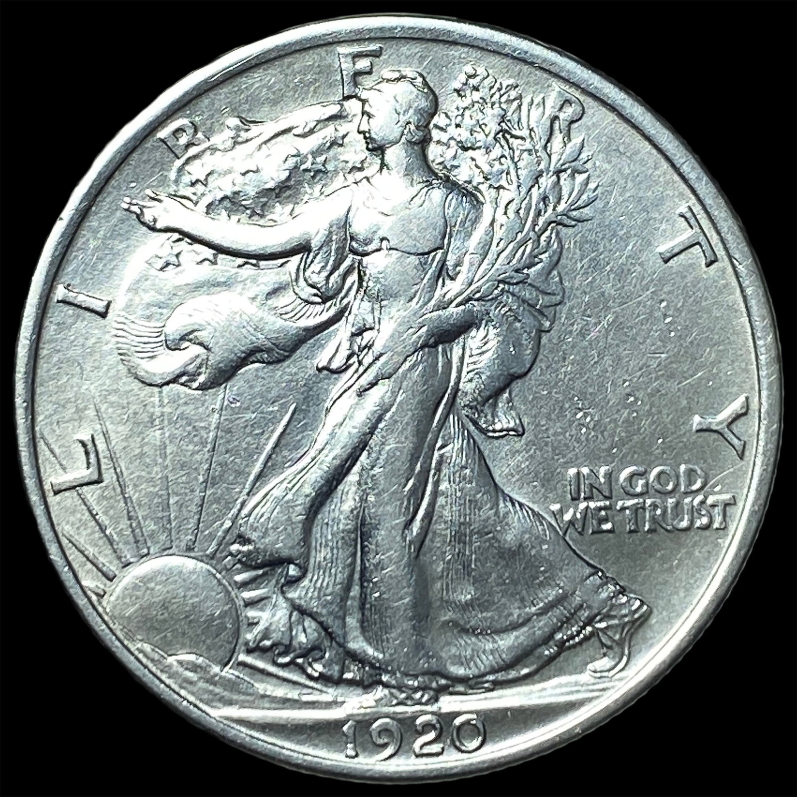 1920-S Silver Walking Liberty Half Dollar CLOSELY UNCIRCULATED: 1920-S Silver Walking Liberty Half Dollar CLOSELY UNCIRCULATED