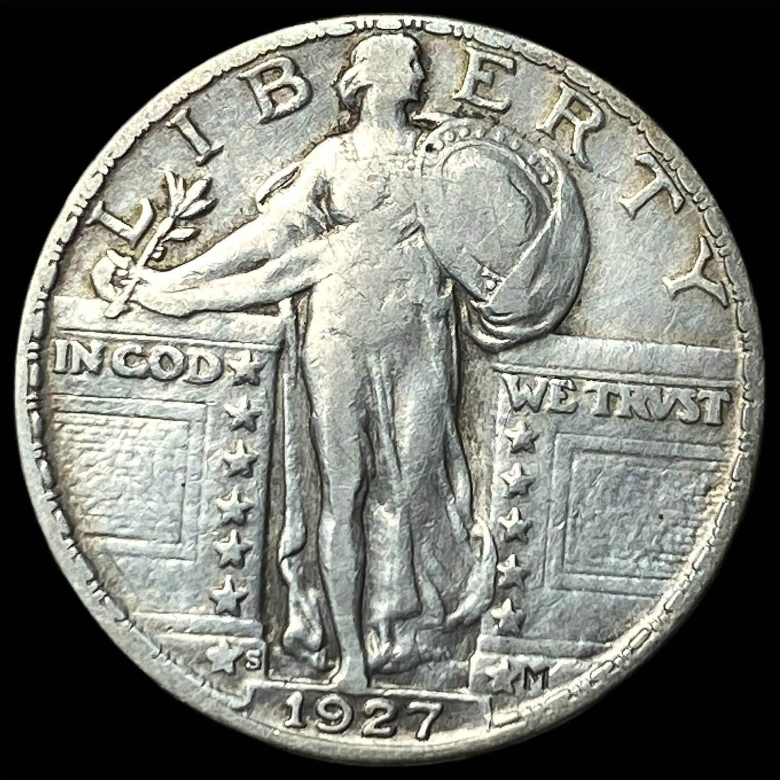 1927-S Silver Standing Liberty Quarter ABOUT UNCIRCULATED: 1927-S Silver Standing Liberty Quarter ABOUT UNCIRCULATED