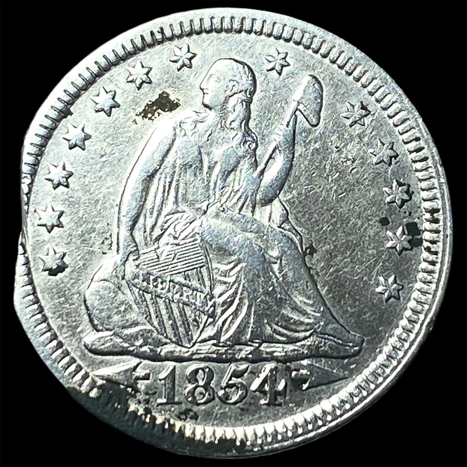 1854 Arrows Seated Liberty Quarter CLOSELY UNCIRCULATED: 1854 Arrows Seated Liberty Quarter CLOSELY UNCIRCULATED