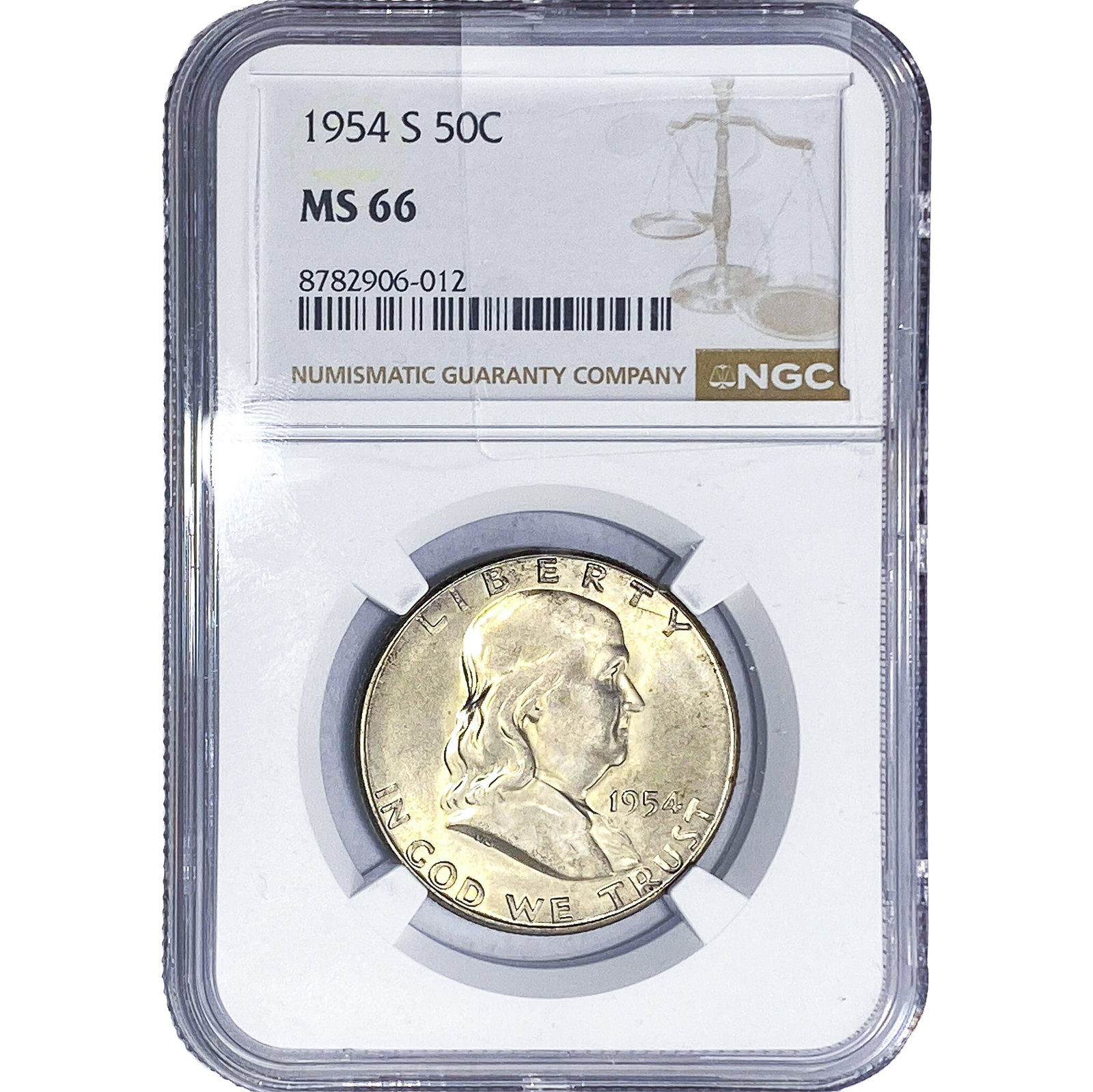 1954-S Franklin Half Dollar NGC MS66: 1954-S Franklin Half Dollar NGC MS66
