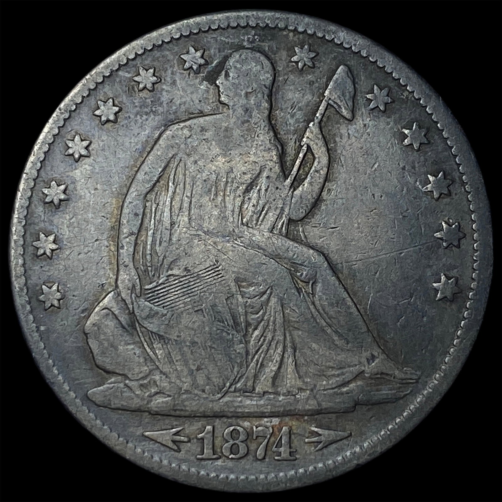 1874 Silver Half Dollar (Seated Liberty) LIGHTLY CIRCULATED: 1874 Silver Half Dollar (Seated Liberty) LIGHTLY CIRCULATED