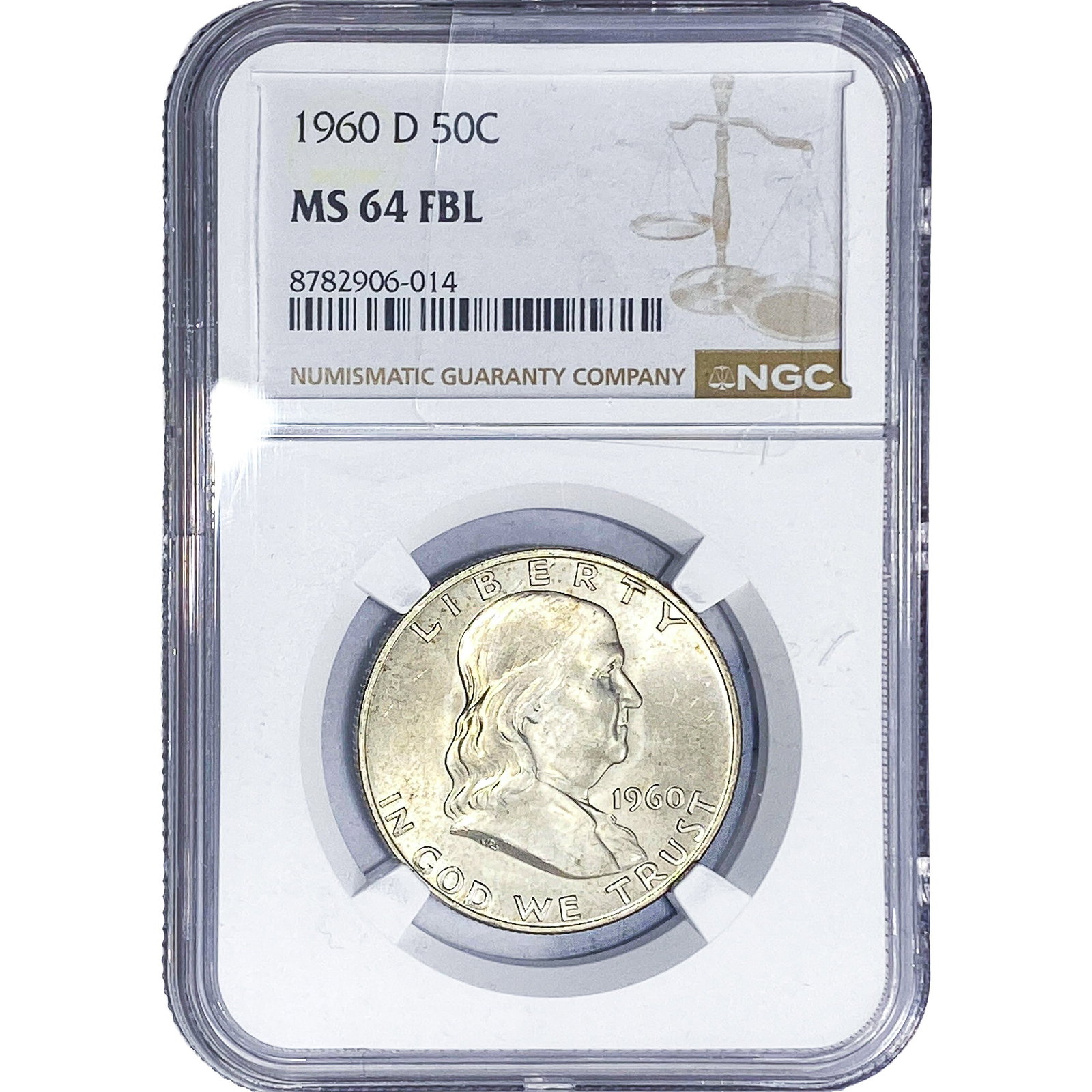 1960-D Franklin Half Dollar NGC MS64 FBL: 1960-D Franklin Half Dollar NGC MS64 FBL