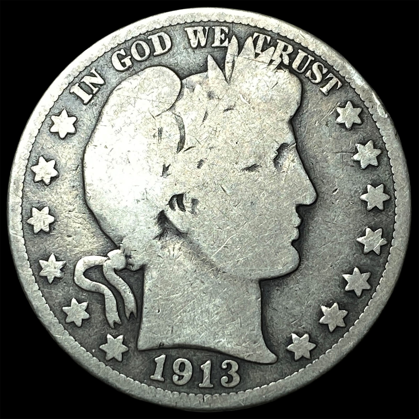 1913 Silver Barber Half Dollar NICELY CIRCULATED: 1913 Silver Barber Half Dollar NICELY CIRCULATED