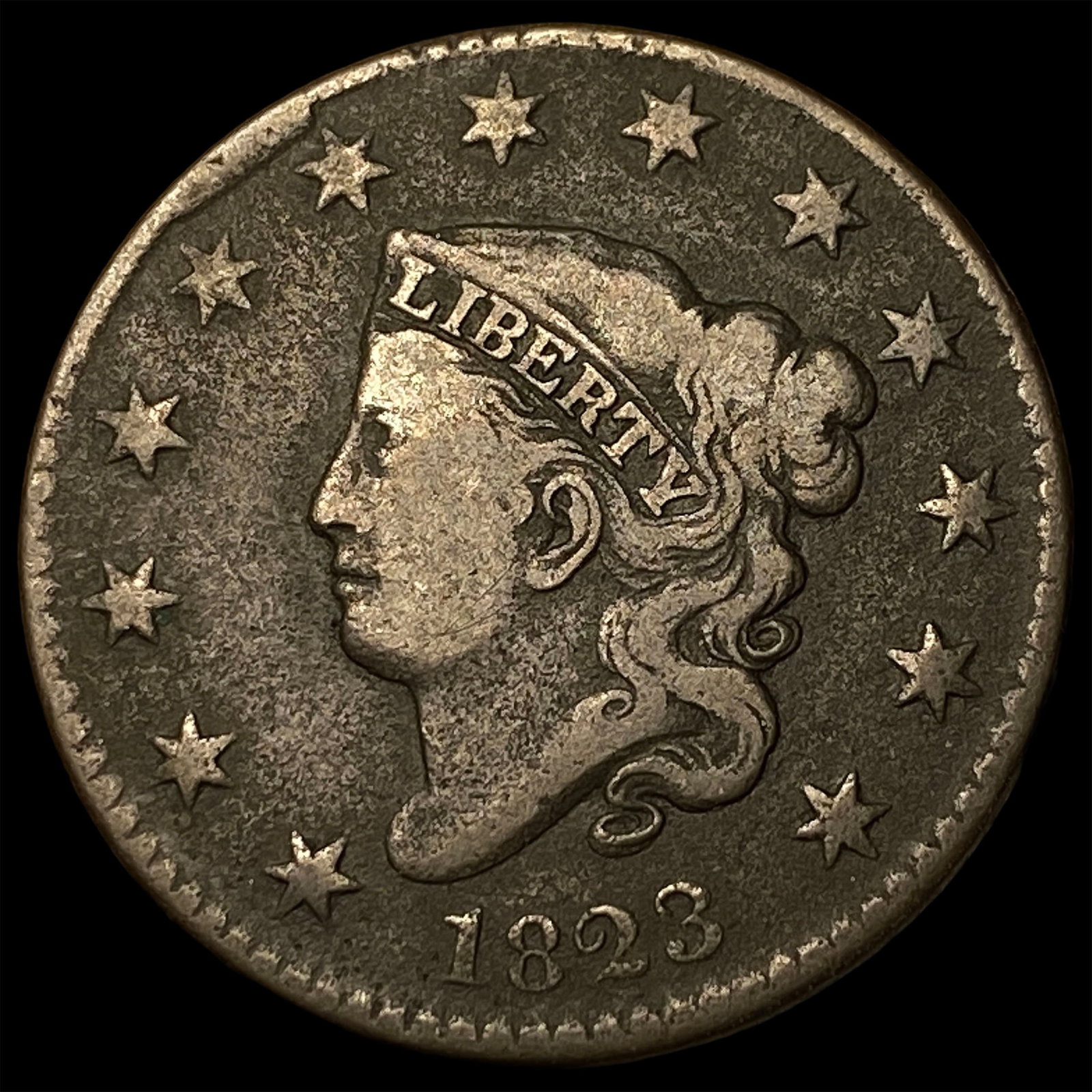 1823 Coronet Head Large Cent NICELY CIRCULATED: 1823 Coronet Head Large Cent NICELY CIRCULATED