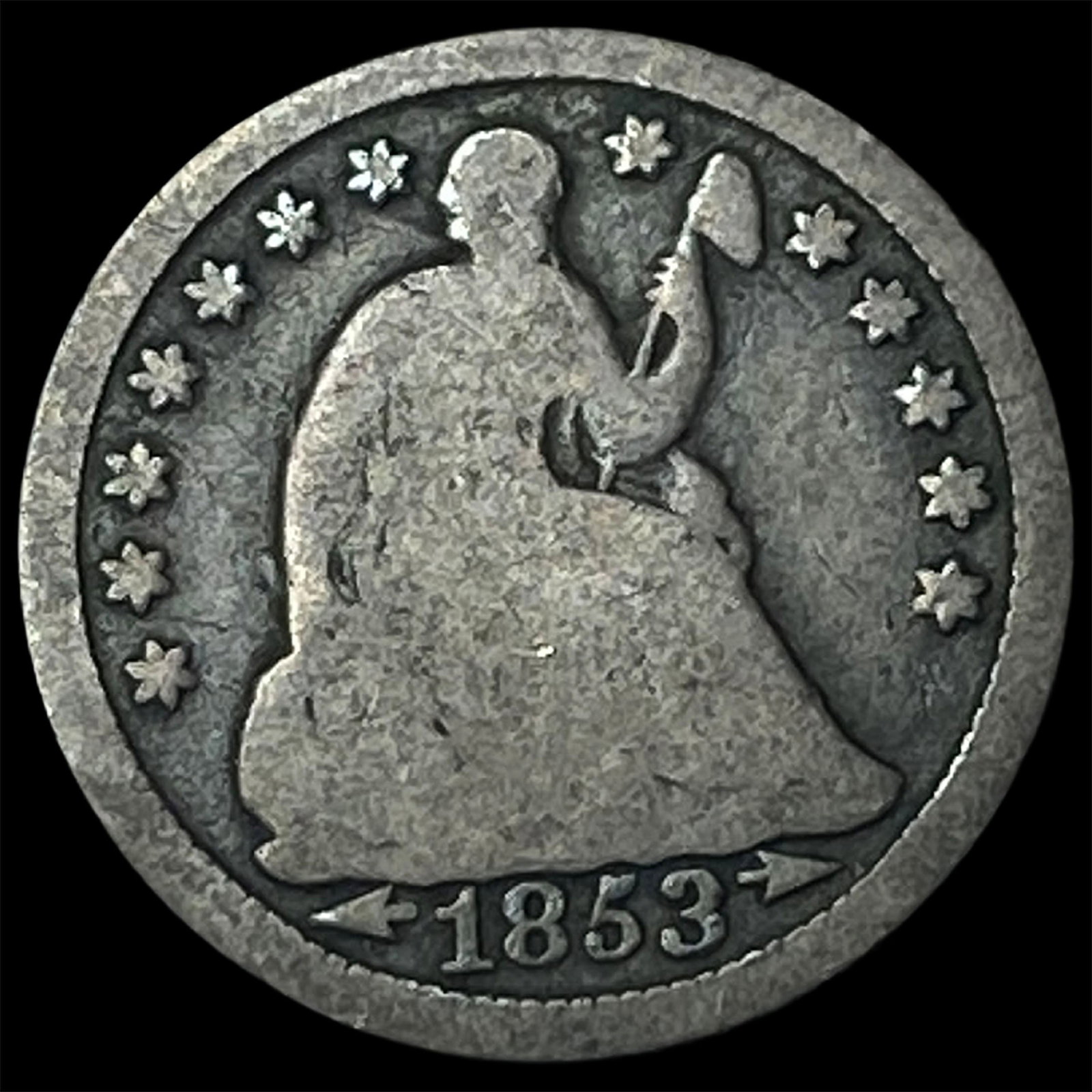 1853 Arrows Seated Liberty Half Dime NICELY CIRCULATED: 1853 Arrows Seated Liberty Half Dime NICELY CIRCULATED