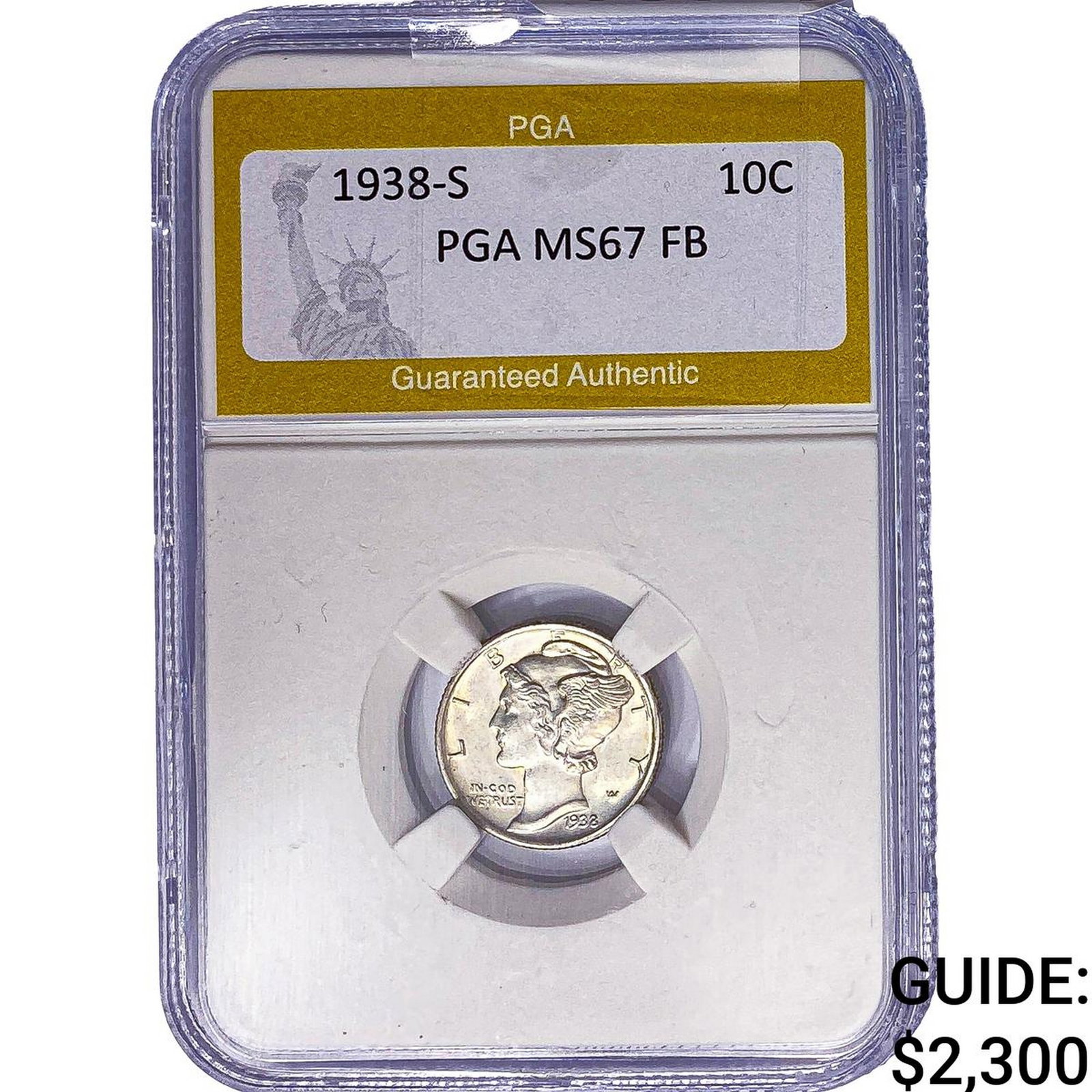 1938-S Mercury Silver Dime PGA MS67 FB: 1938-S Mercury Silver Dime PGA MS67 FB